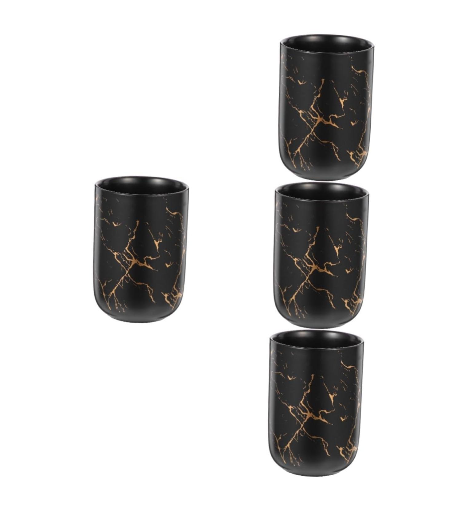 Garneck 4-Piece Black Porcelain Drinkware Set - Stylish Brush & Cup Storage for Home Washbasin & Worktop | 11x7.7cm - Buy Online on GoSupps.com