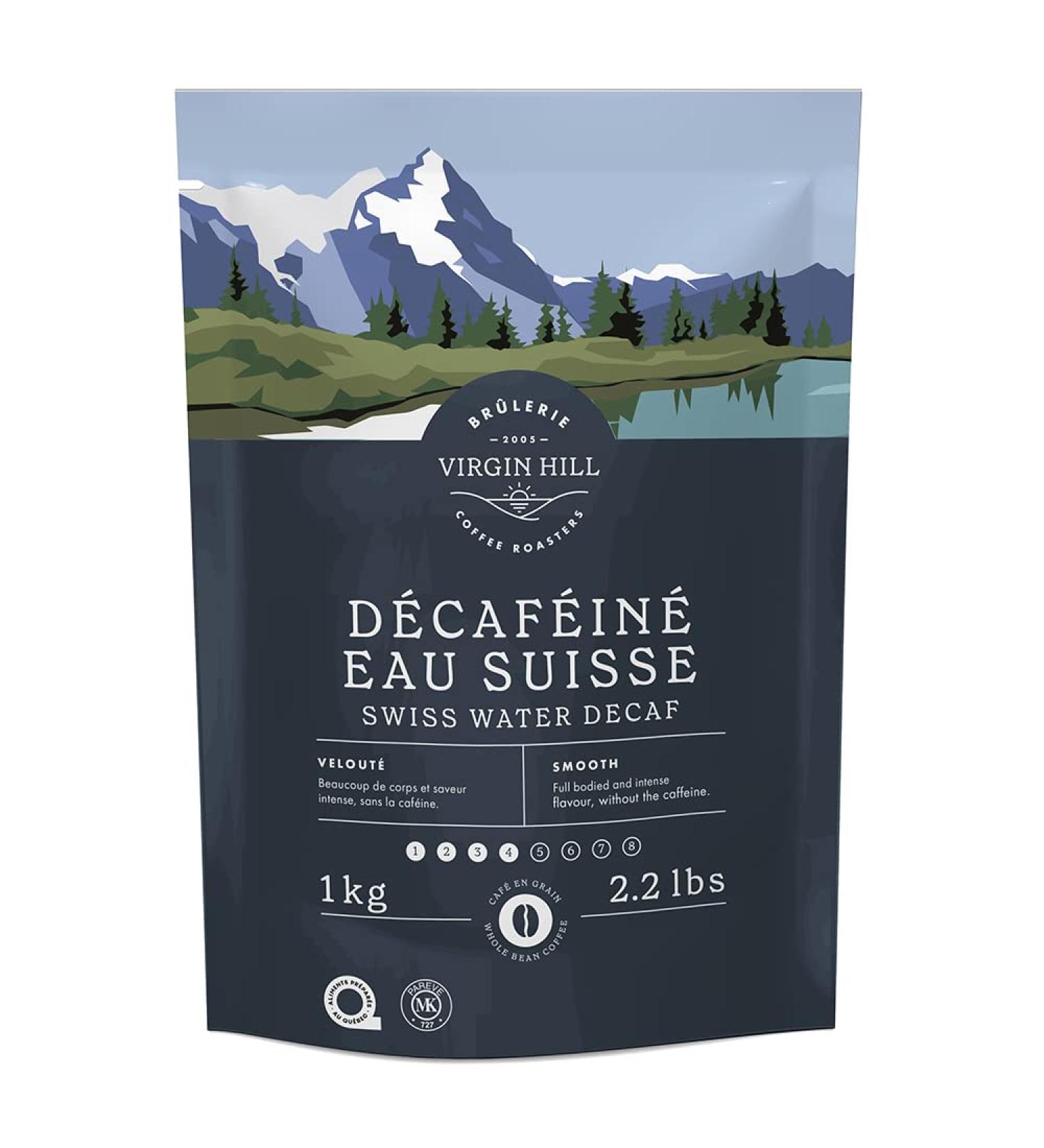 Virgin Hill Coffee - Swiss Water Decaf - Smooth Intensity & Medium Roast - One Kilo of High-Grade Coffee Beans - 1 kg / 2.2 lbs Whole Bean 2.2 lbs / 1 kg - Buy Online on GoSupps.com