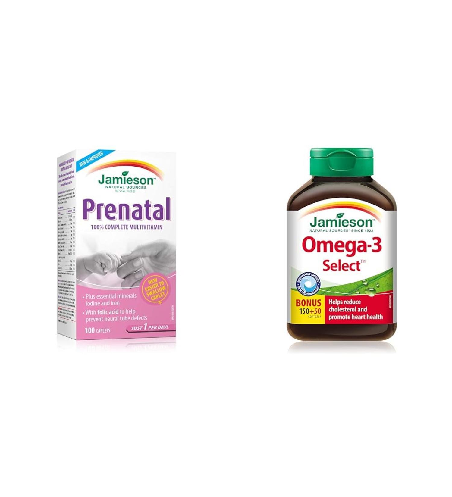 Jamieson Prenatal Multivitamin 100Caplets (Package May Vary) & Omega-3 Select 1 000 mg - Buy Online on GoSupps.com