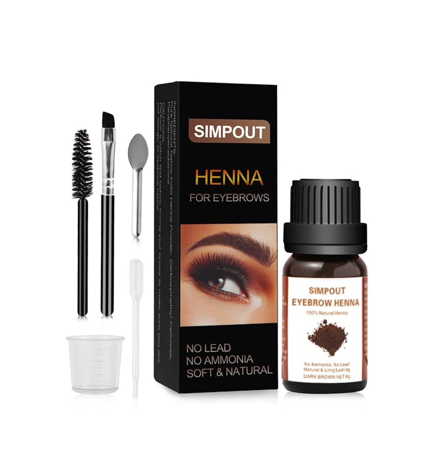 Simpout Purely Natural Eyebrow Henna - Instant Brow Color Kit for Professional Spot Coloring - DIY Eyebrow Coloring Kit for Home and Salon - Easy to Use (E02 Dark Brown) - Buy Online on GoSupps.com