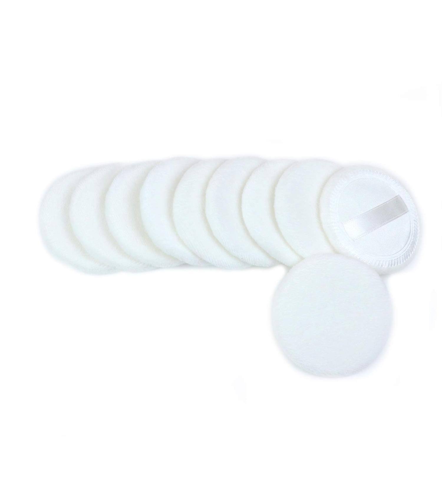AUEAR 10 Pack Washable Satin Velour Makeup Powder Puffs - 2.36 Inch White Powder Pads - Buy Online on GoSupps.com