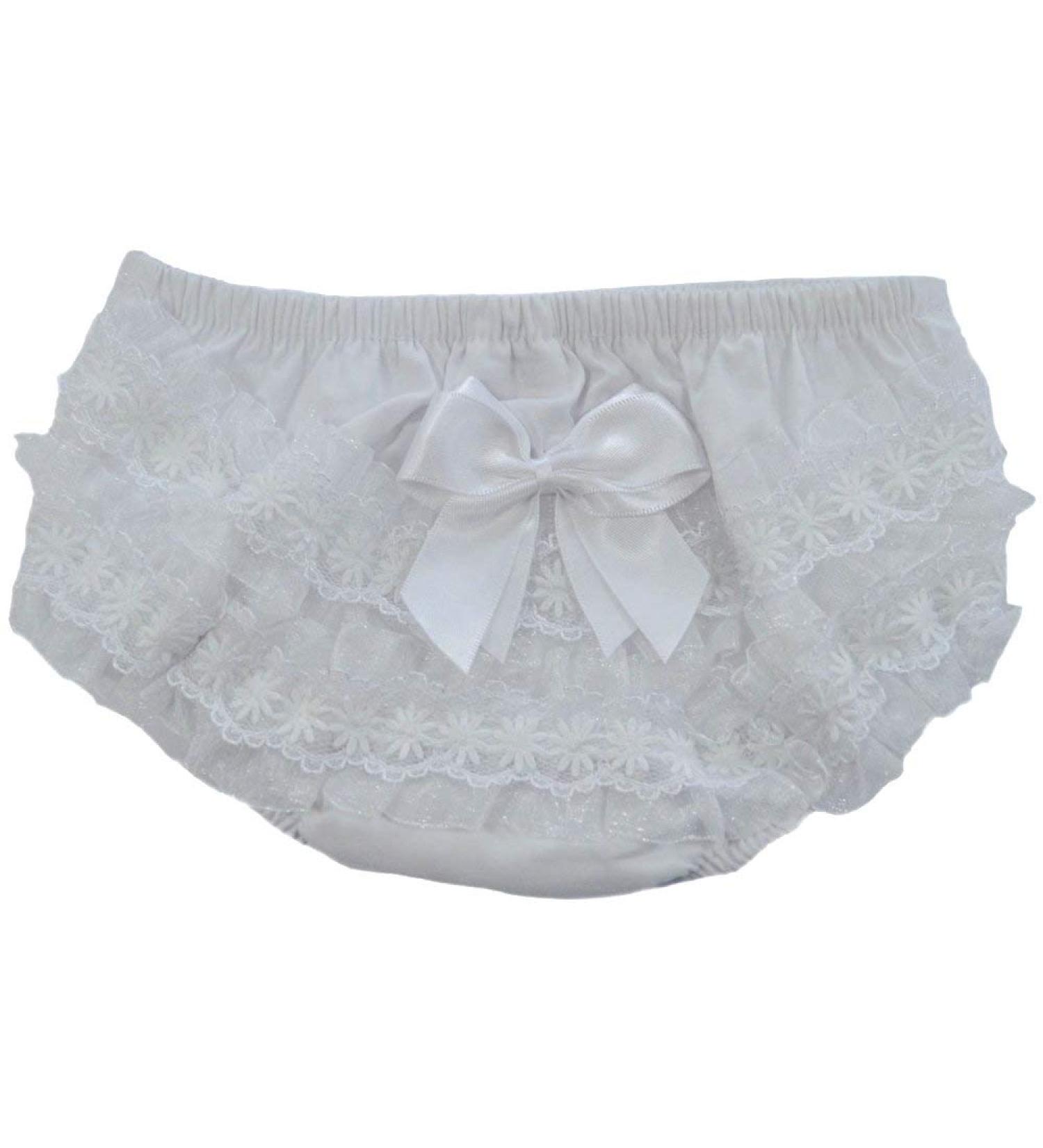 Soft Touch Baby Girls Frilly Pants/Knickers/Nappy Covers (0 to 18 Months) (White 0-6 Months)