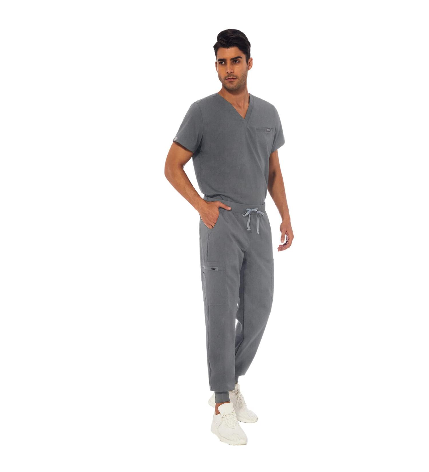 VIAOLI Men's Athletic Scrub Set - V-Neck Top & Jogger Pants - Grey Large - Buy Online on GoSupps.com