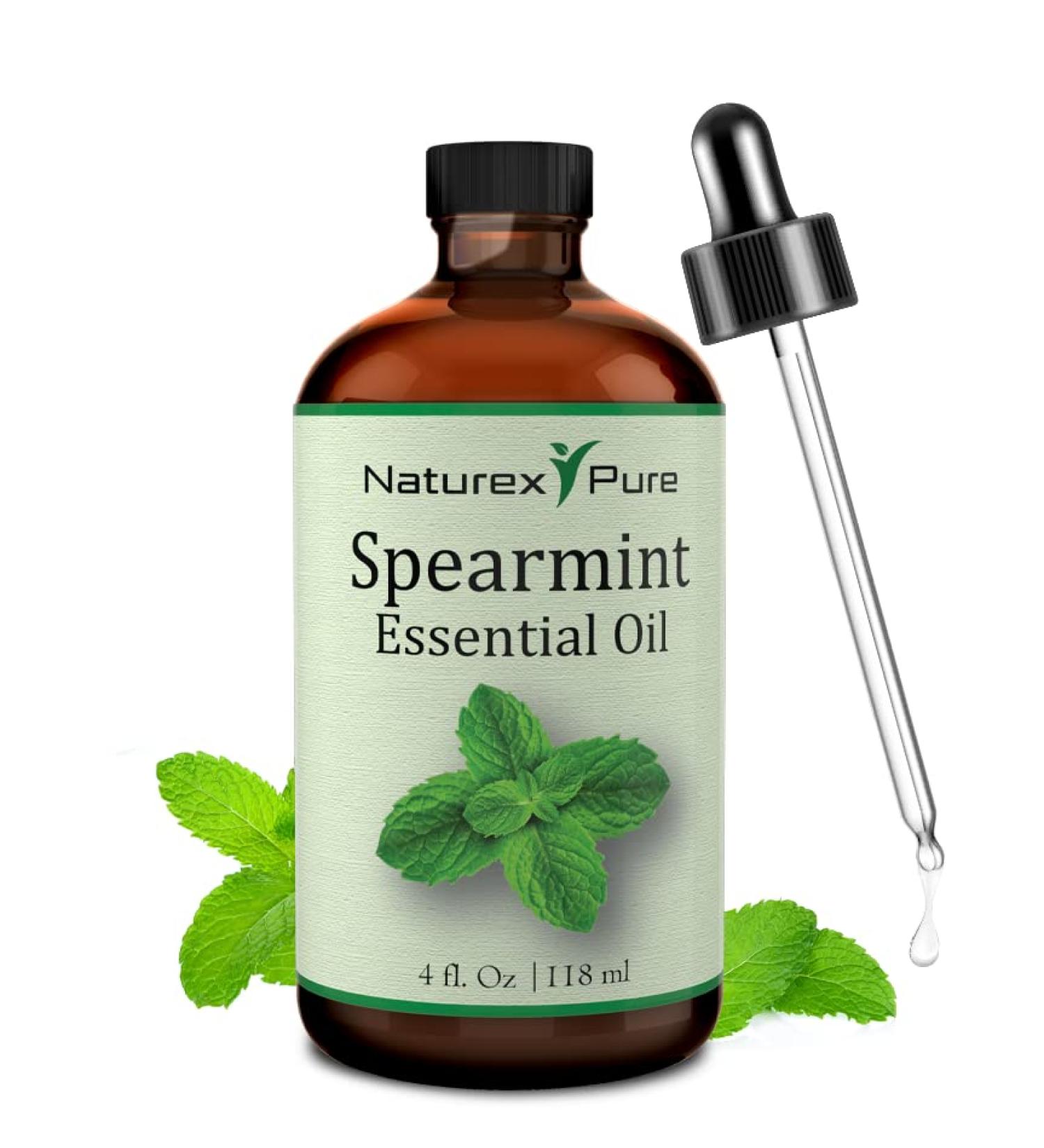 Naturex Pure Spearmint Essential Oil 4 Oz - 100% All Natural Aromatherapy Oil for Therapeutic Grade Oriental Body Massage & Skin Care w/ Premium Dropper - Buy Online on GoSupps.com