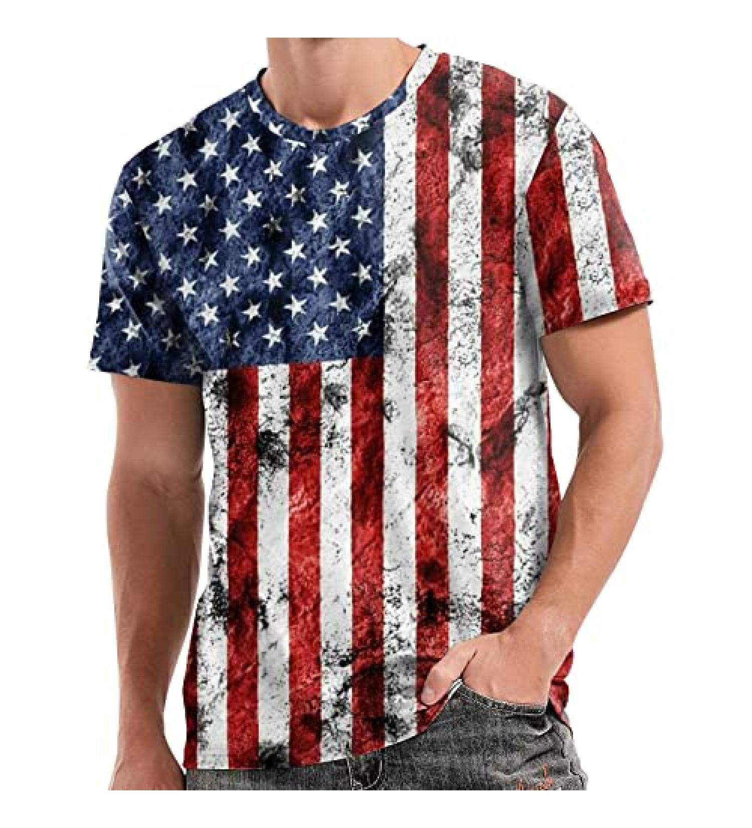 Men's Distressed American Flag Patriotic Crewneck T-Shirt - Black, X-Large - Buy Online on GoSupps.com