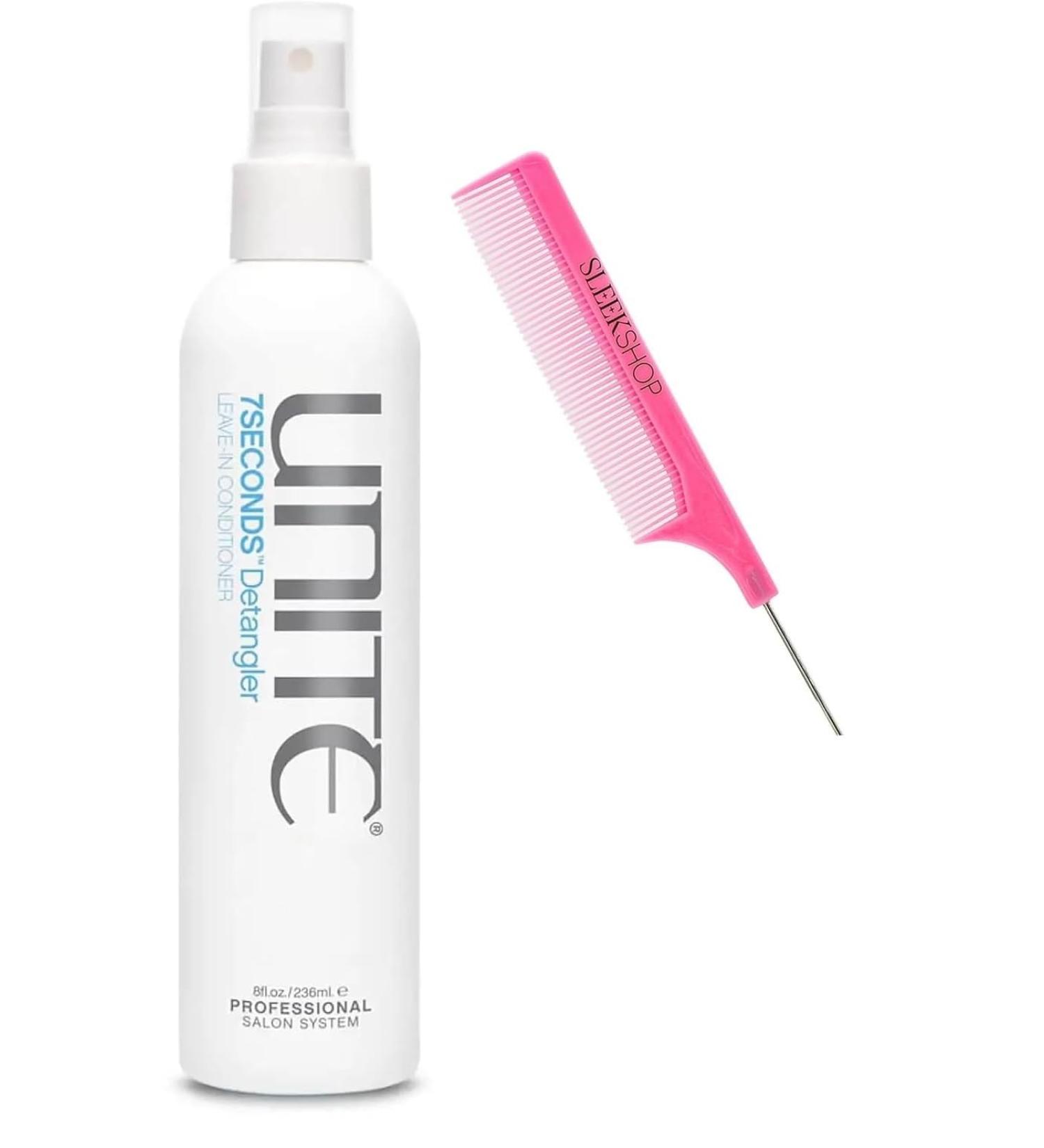 practice Comb + Un t 7 Seconds Detangler Leave-in Conditioner Hair Treatment Spray Seven 7seconds (w/SIeekshop Pink Comb) (8 oz / 236 mL (PACK OF 1 BOTTLES))