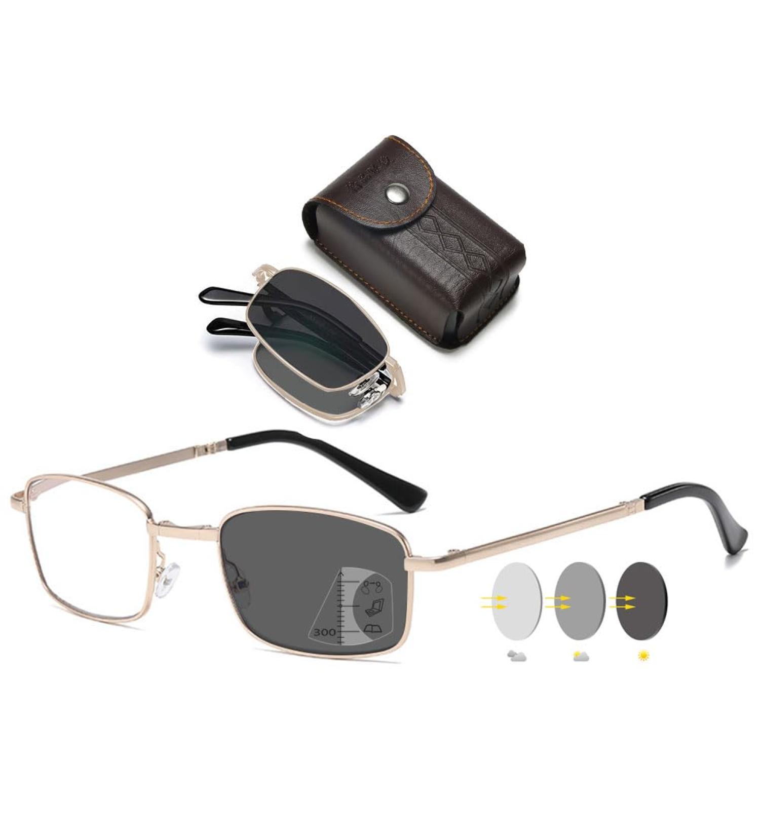 Vevesmundo Foldable Progressive Reading Glasses - Self-Tinting Varifocal Metal Spectacles for Men - Compact Visual Aid with Case - 2.5x Magnification - International Shipping Available - Buy Online on GoSupps.com