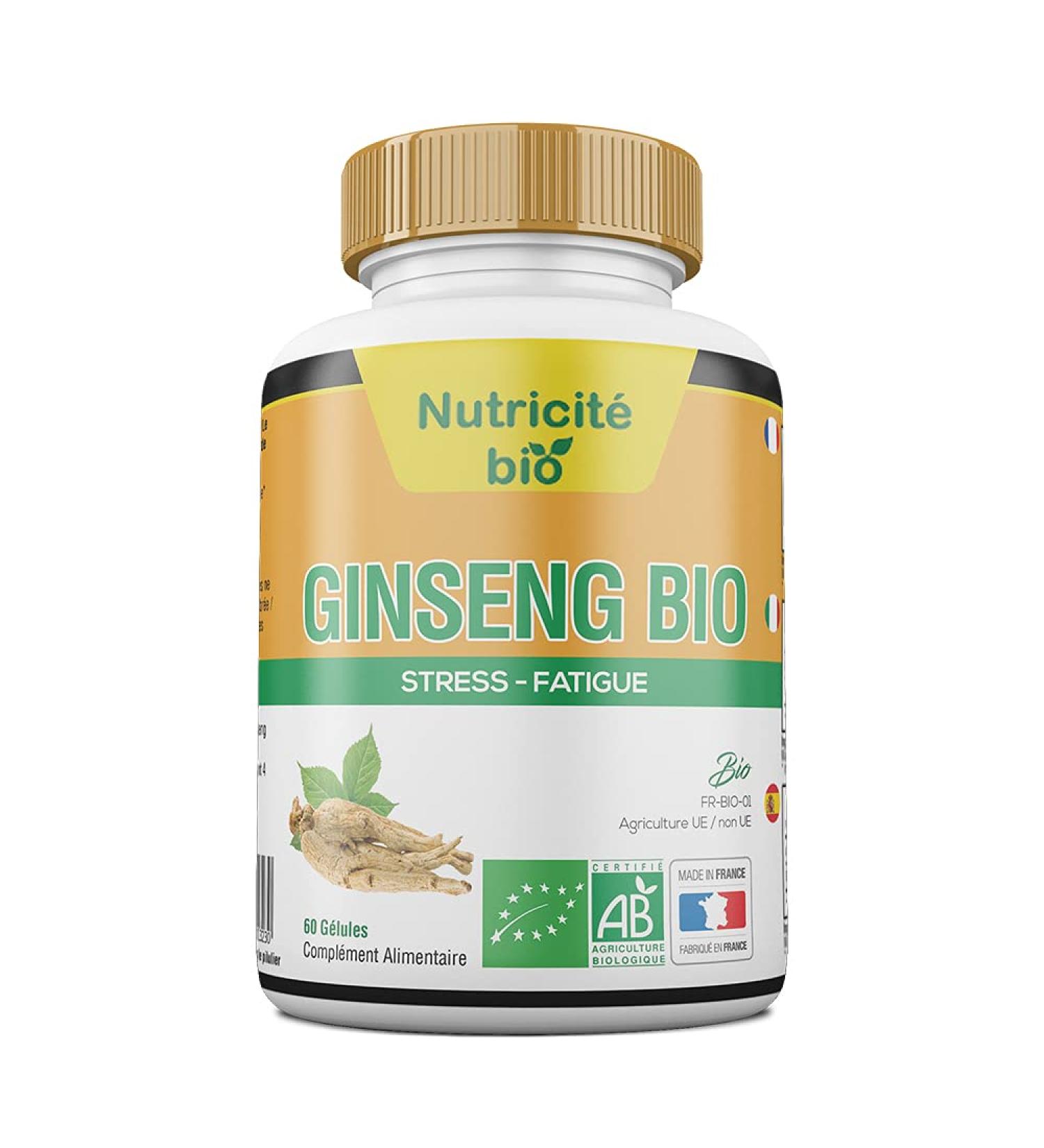 Organic Ginseng 60 capsules - Reduces fatigue stress and increases libido - Rich in active ingredients - 100% organic ginseng that facilitates recovery and restores energy - Buy Online on GoSupps.com