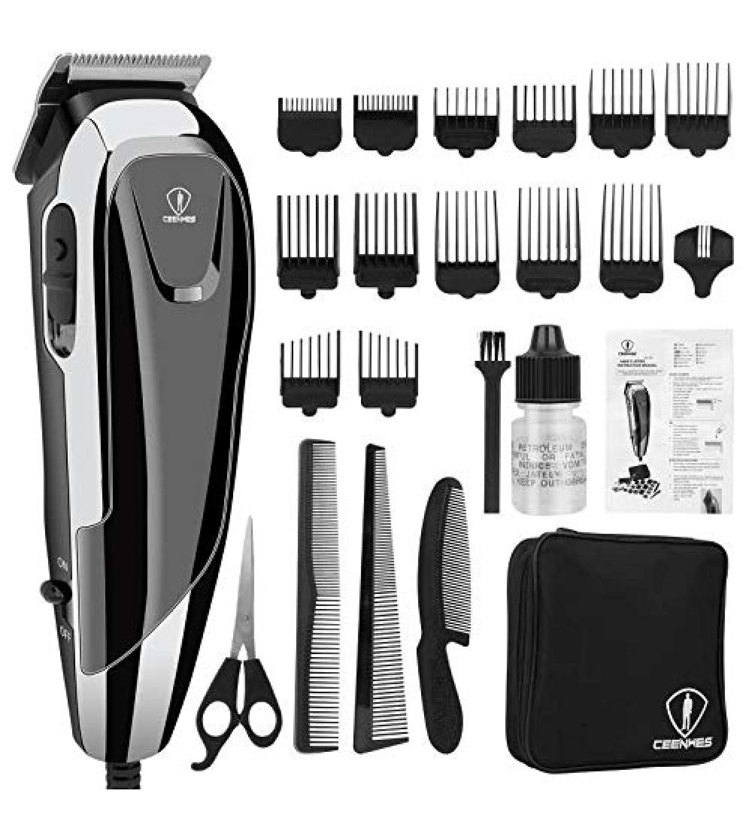 Professional Corded Hair Clippers Kit with 24 Accessories - 14 Guide Combs, 3 Hair Combs, 1 Scissor, 1 Storage Case, 1 Barber Cape - Buy Online on GoSupps.com