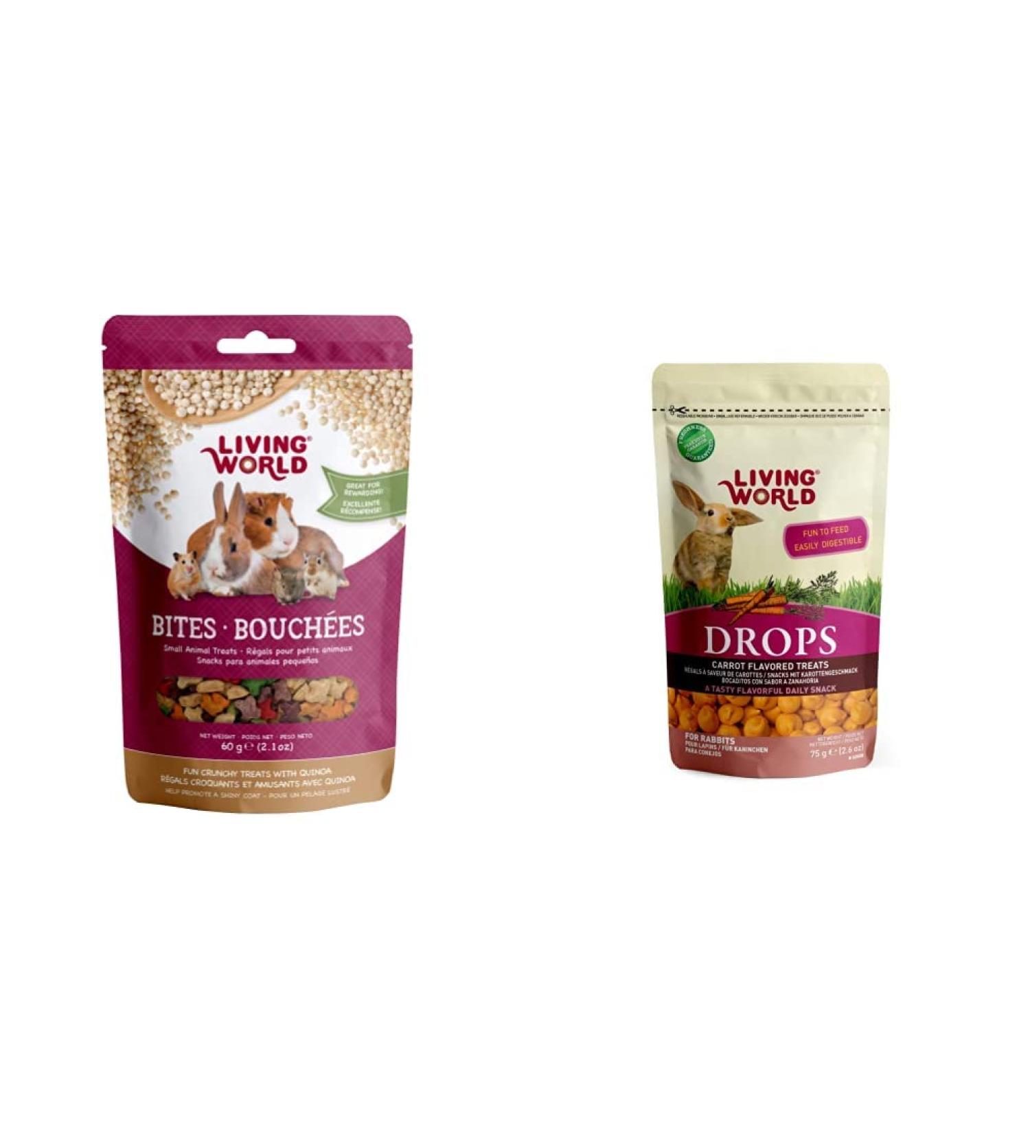 Living World Small Animal Bites with Quinoa (60gm) + Drops Rabbit Treat (2.6 oz Carrot) - Buy Online on GoSupps.com