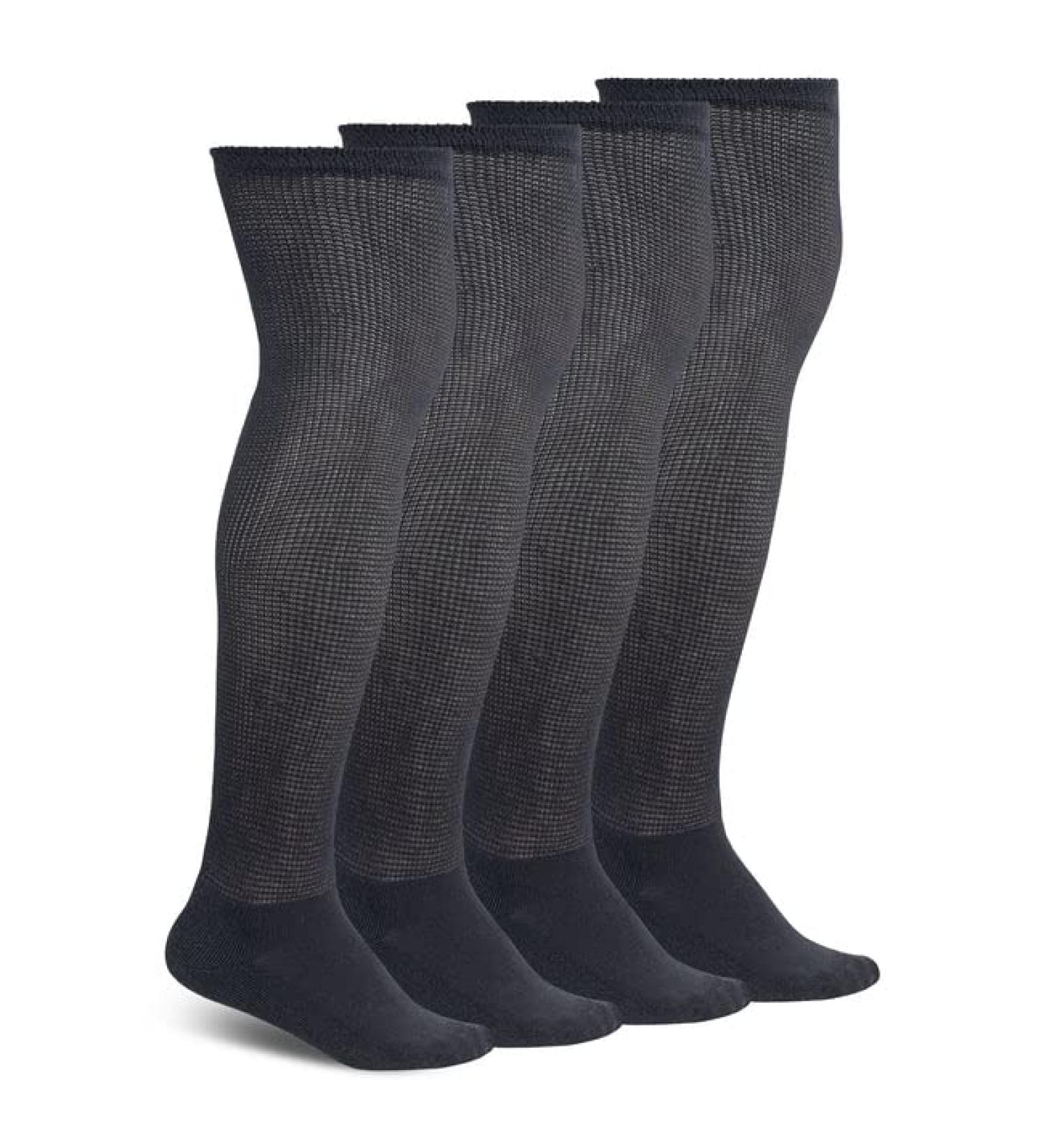 4 Pairs Athlemo Bamboo Diabetic Socks for Women | Over-The-Knee | Seamless Toe | Cushioned Sole | Anti-Odor | Moisture Wicking | Black 9-11 - Buy Online on GoSupps.com