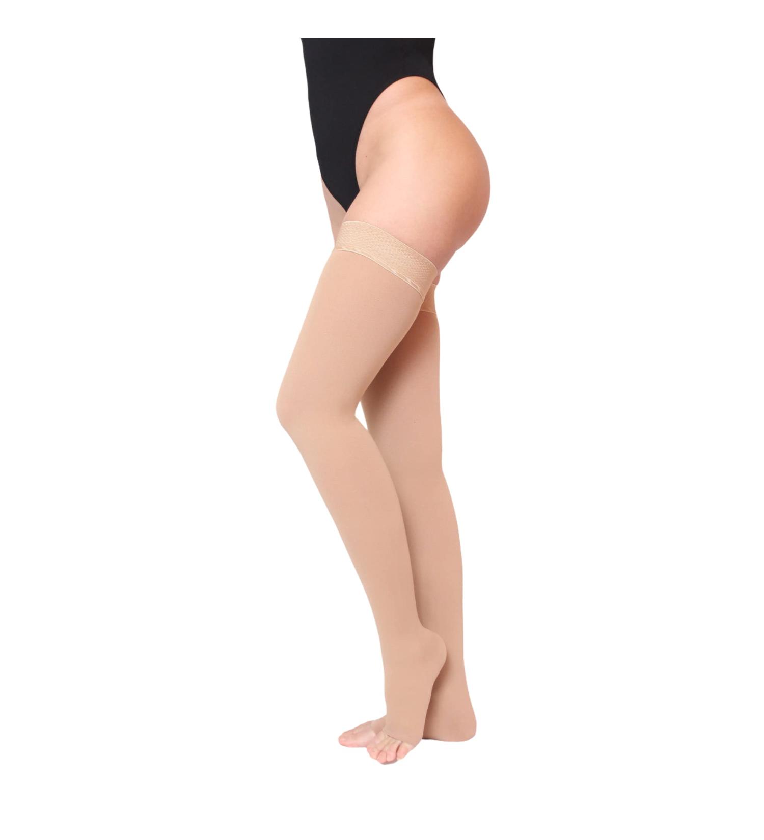 Buy KEVVI Thigh High Compression Stockings for Men & Women (S-5XL) - 20-30 mmHg Open Toe Support Hose in Beige | Fast International Shipping - Buy Online on GoSupps.com
