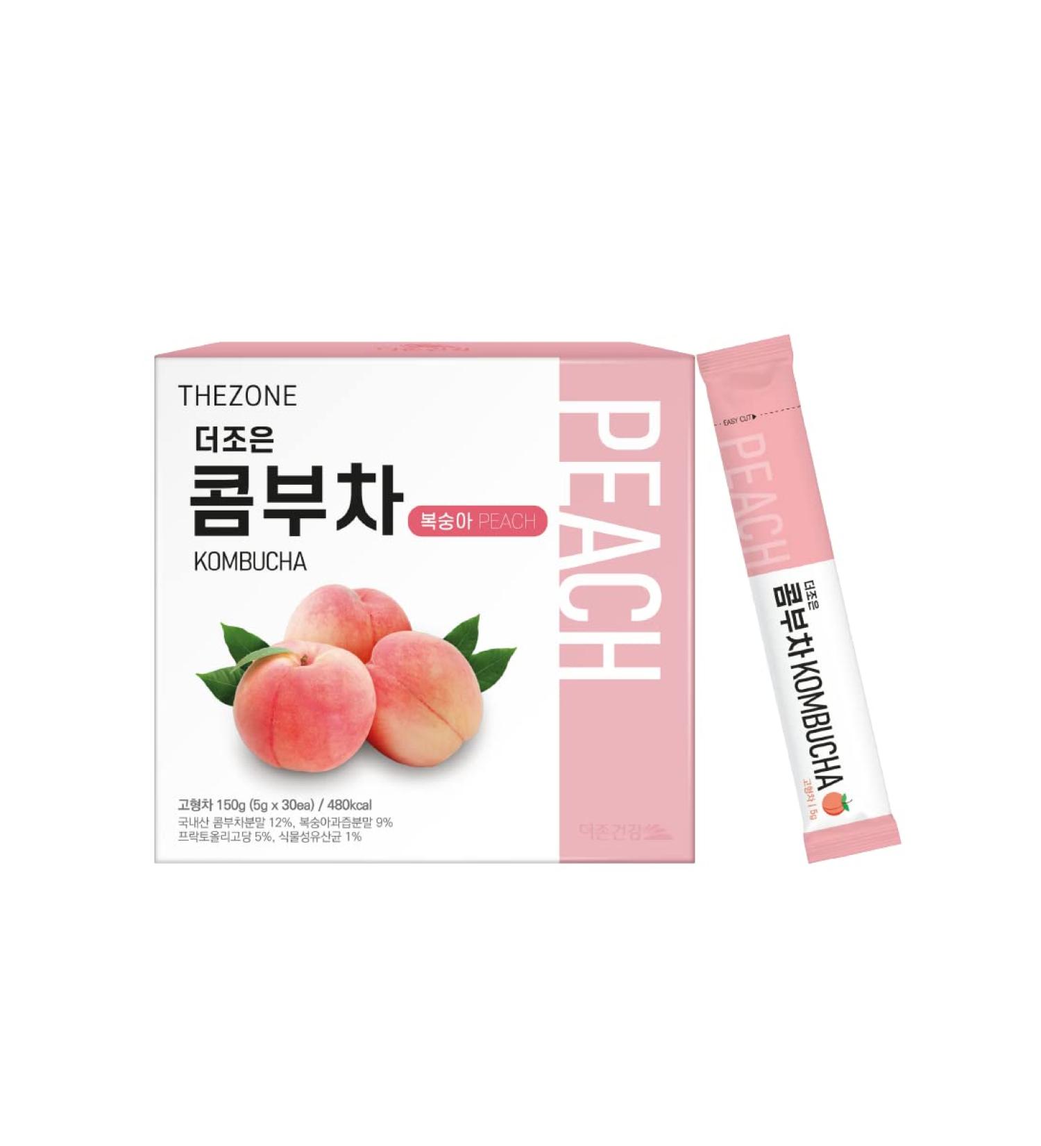 Thezone Peach Kombucha Powder: Probiotics & Prebiotics, 16kcal Tea, 30 Stick Packets, 150g - Buy Online on GoSupps.com