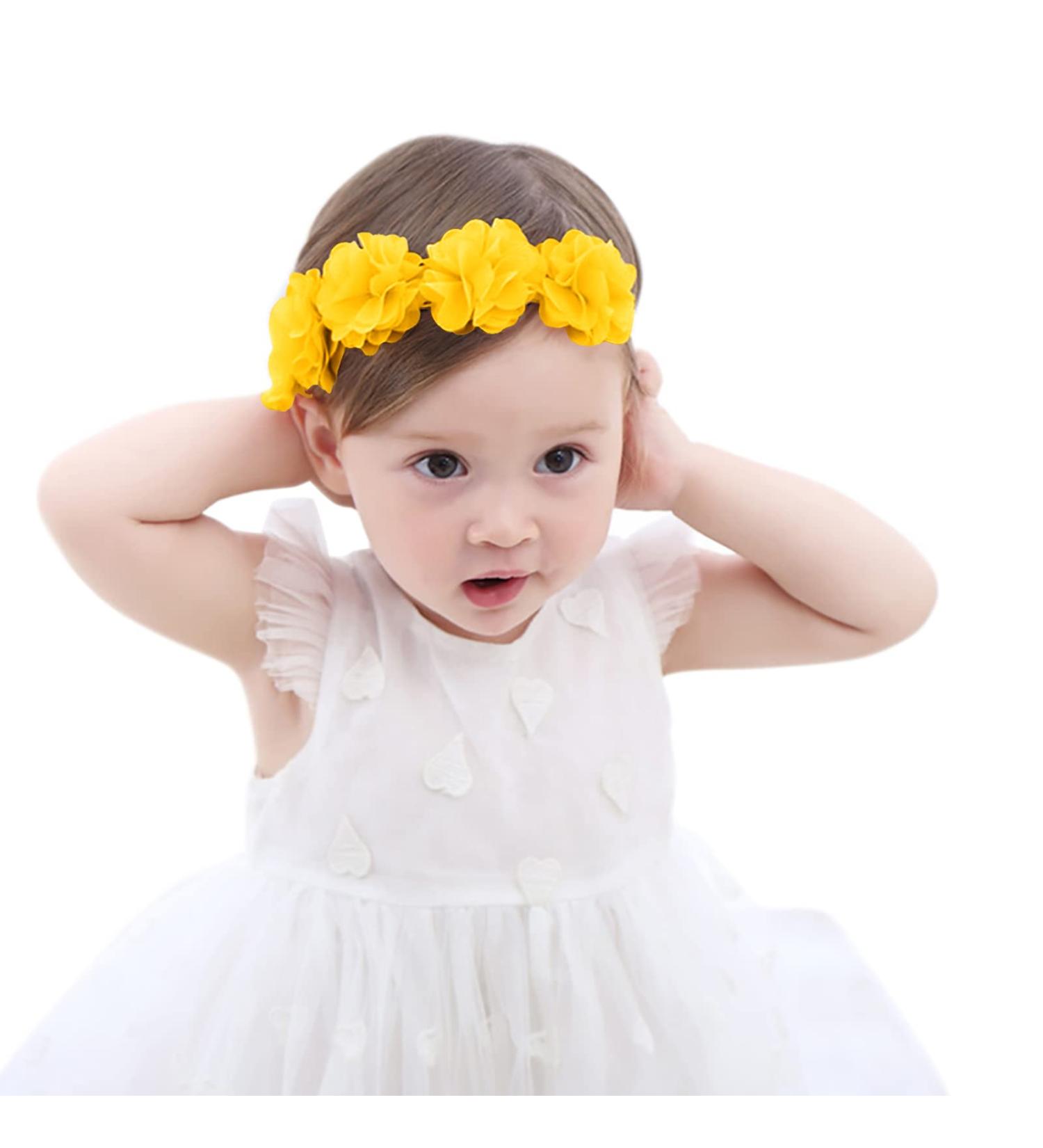 Fmeida Baby Girls Flower Headband | Stretchy Soft Infant Hair Accessory | Floral Birthday Headband for 4-24 Months - Yellow - Buy Online on GoSupps.com