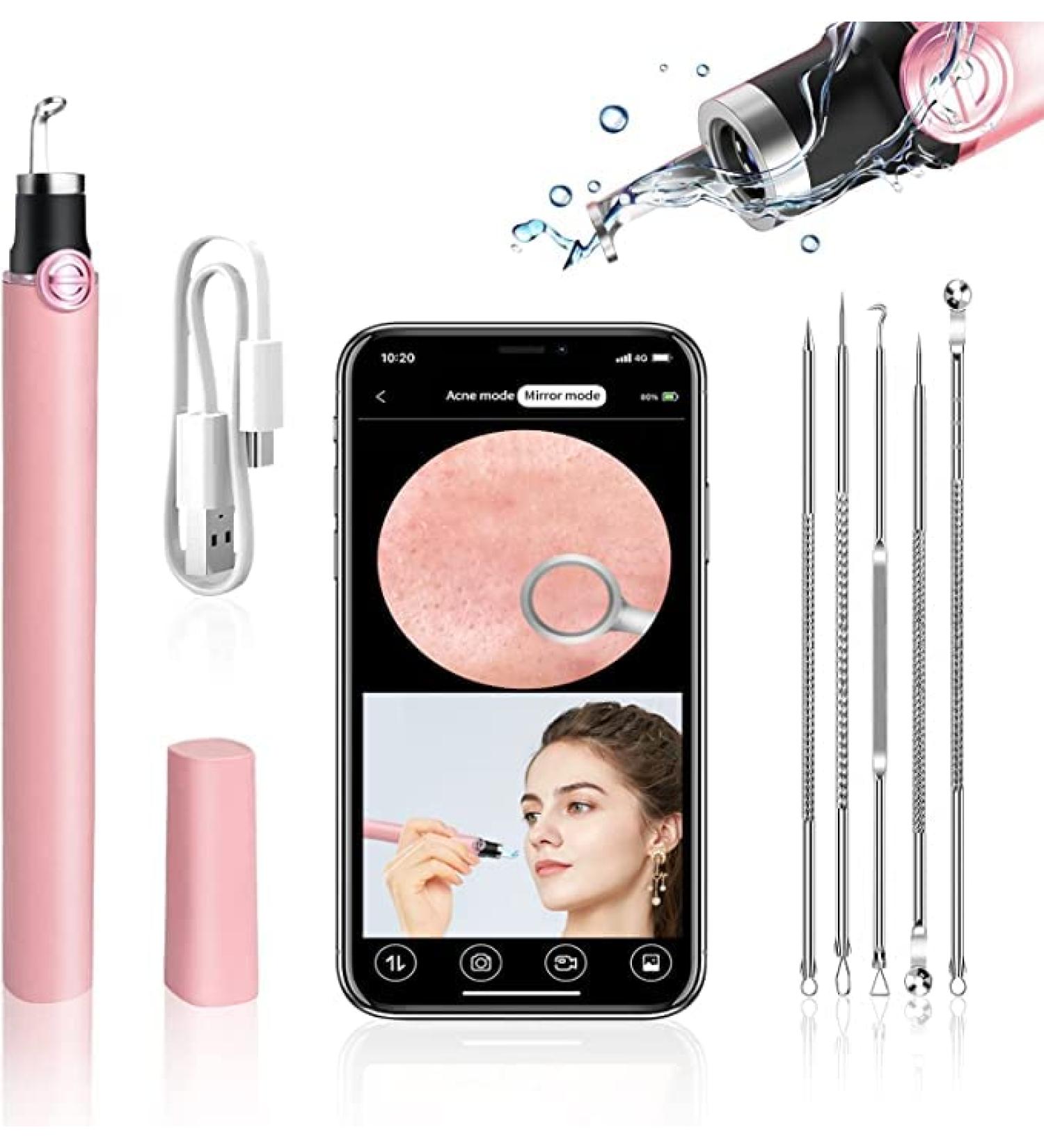 20x Magnification Blackhead Remover Tool with Camera & Light - Rechargeable Extractor for iPhone, iPad & Android - Buy Online on GoSupps.com