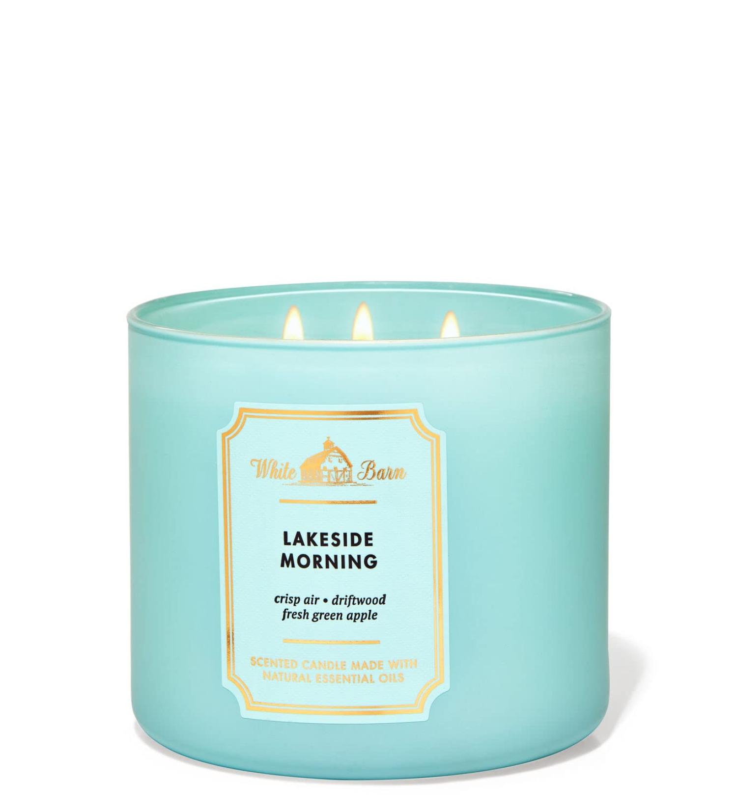Bath & Body Works White Barn 3-Wick Candle w/Essential Oils - 14.5 oz - New Core Scents! (Lakeside Morning)