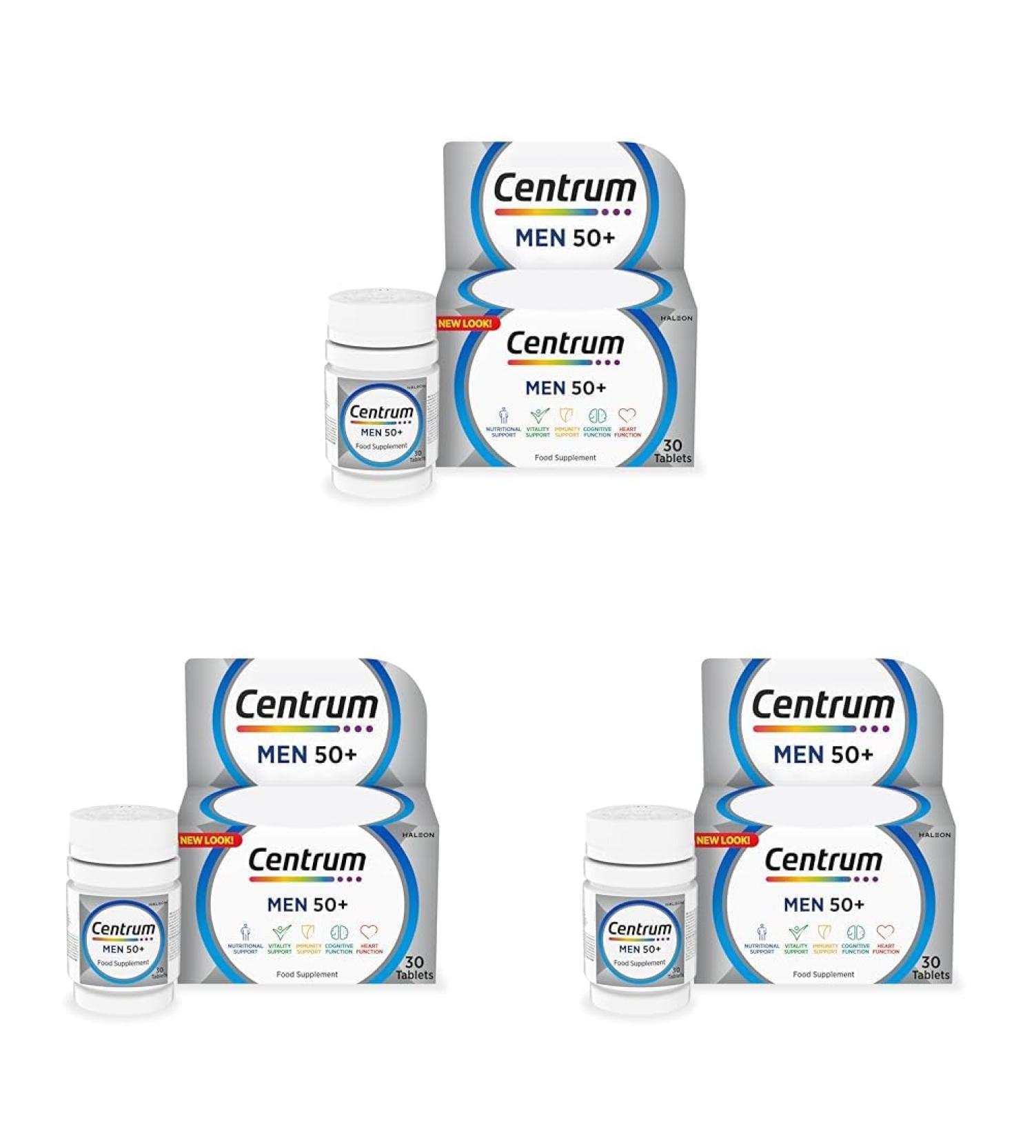 Centrum Men 50+ Multivitamin Tablets for Men Vitamins with 23 Essential Nutrients Including Vitamin C D and Zinc 30 ct (Packaging and Tablet Colour May Vary Slightly) (Pack of 3) 30 count (Pack of 3) - Buy Online on GoSupps.com