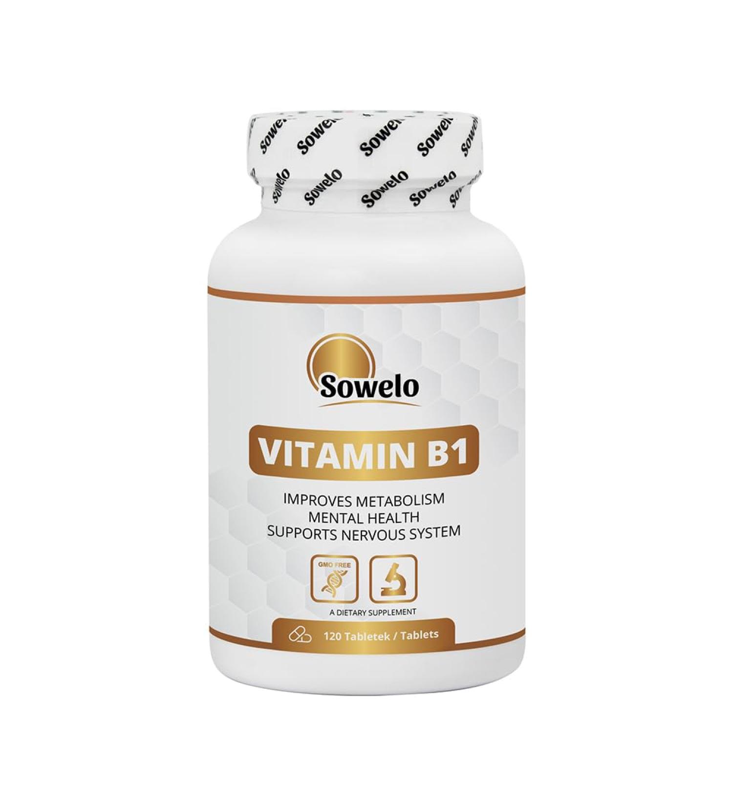 Sowelo Vitamin B1 - 100 mg Thiamin Hydrochloride 120 Antioxidant Tablets for Energy & Anti-Aging - International Shipping Available - Buy Online on GoSupps.com