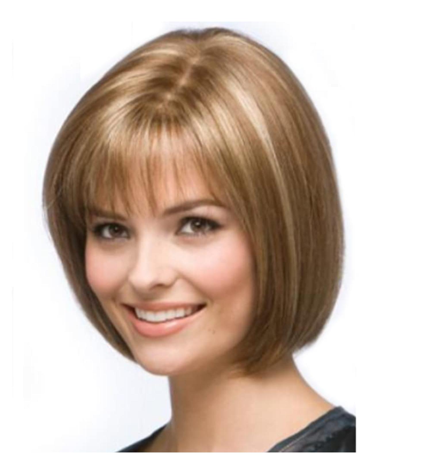 Short Blonde Bob Wig with Flat Bangs - Synthetic Classic Bob for Women - XIUFAXIRUSI - Buy Online on GoSupps.com