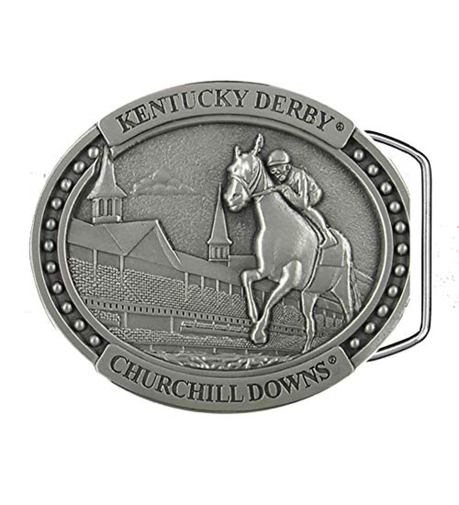 Indiana Metal Craft Kentucky Derby Churchill Downs Horse & Jockey Pewter Belt Buckle