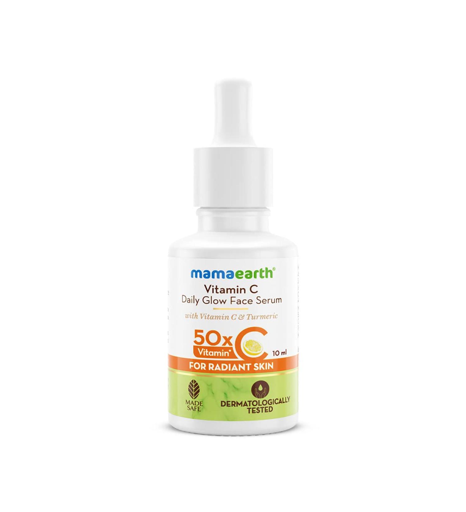 Mamaearth Vitamin C Daily Glow Face Serum | Hydrate & Brighten | Turmeric Extract for All Skin Types | Unisex | 10ml - Buy Online on GoSupps.com