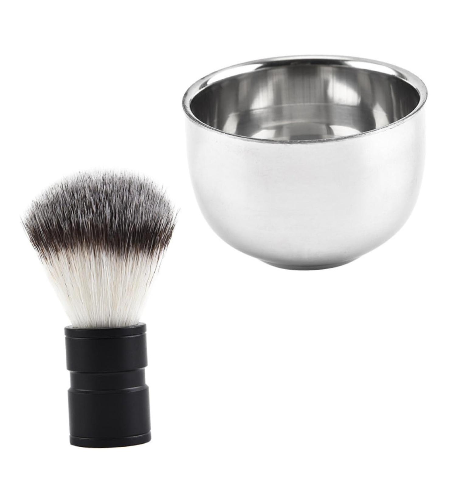 Frcolor Beard Brush & Stainless Steel Shaving Set - Metal Mixing Bowl Razor Cup & Facial Cleaning Tool for Gentlemen - Buy Online on GoSupps.com