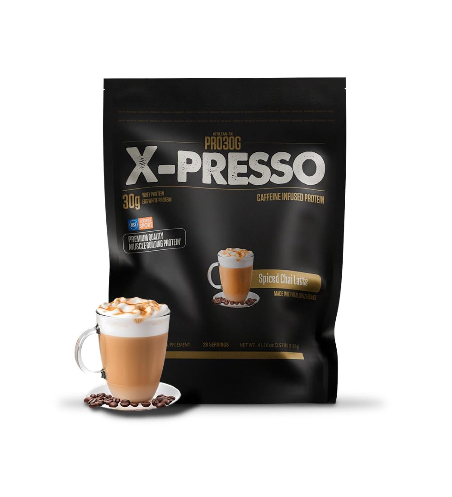 ATHLEAN-X PRO-30G Xpresso Premium Caffeinated Protein Powder Spiced Chai Latte Gluten-Free Low Sugar 30g of High Protein Powder for Muscle Recovery & Growth NSF Certified for Sports - Buy Online on GoSupps.com