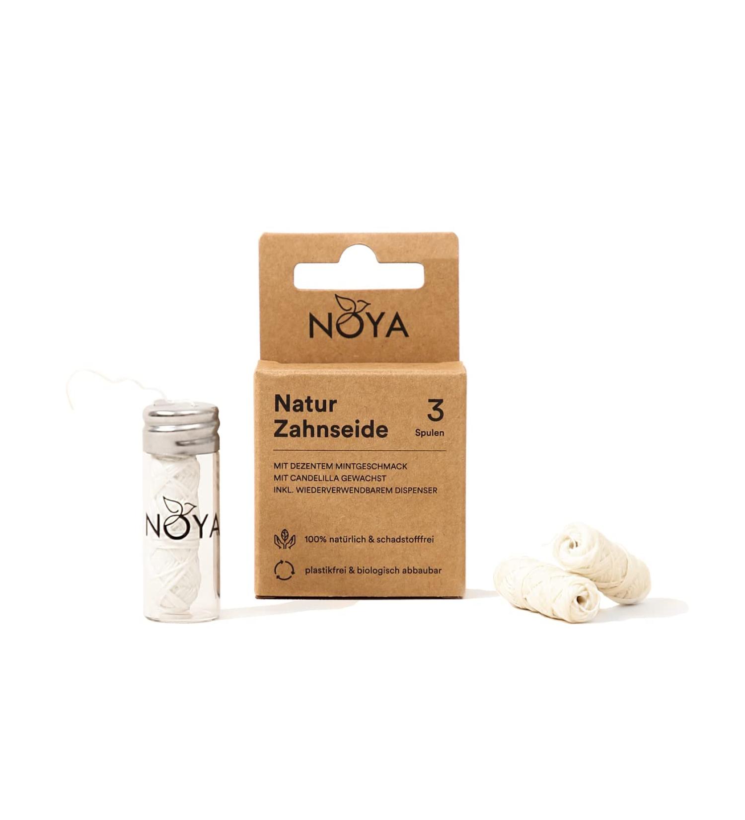 Noya Natural Tooth Silk - Mint Dental Floss | Biodegradable & Sustainable | 3x30m | Reusable Glass Dispenser - Buy Online on GoSupps.com