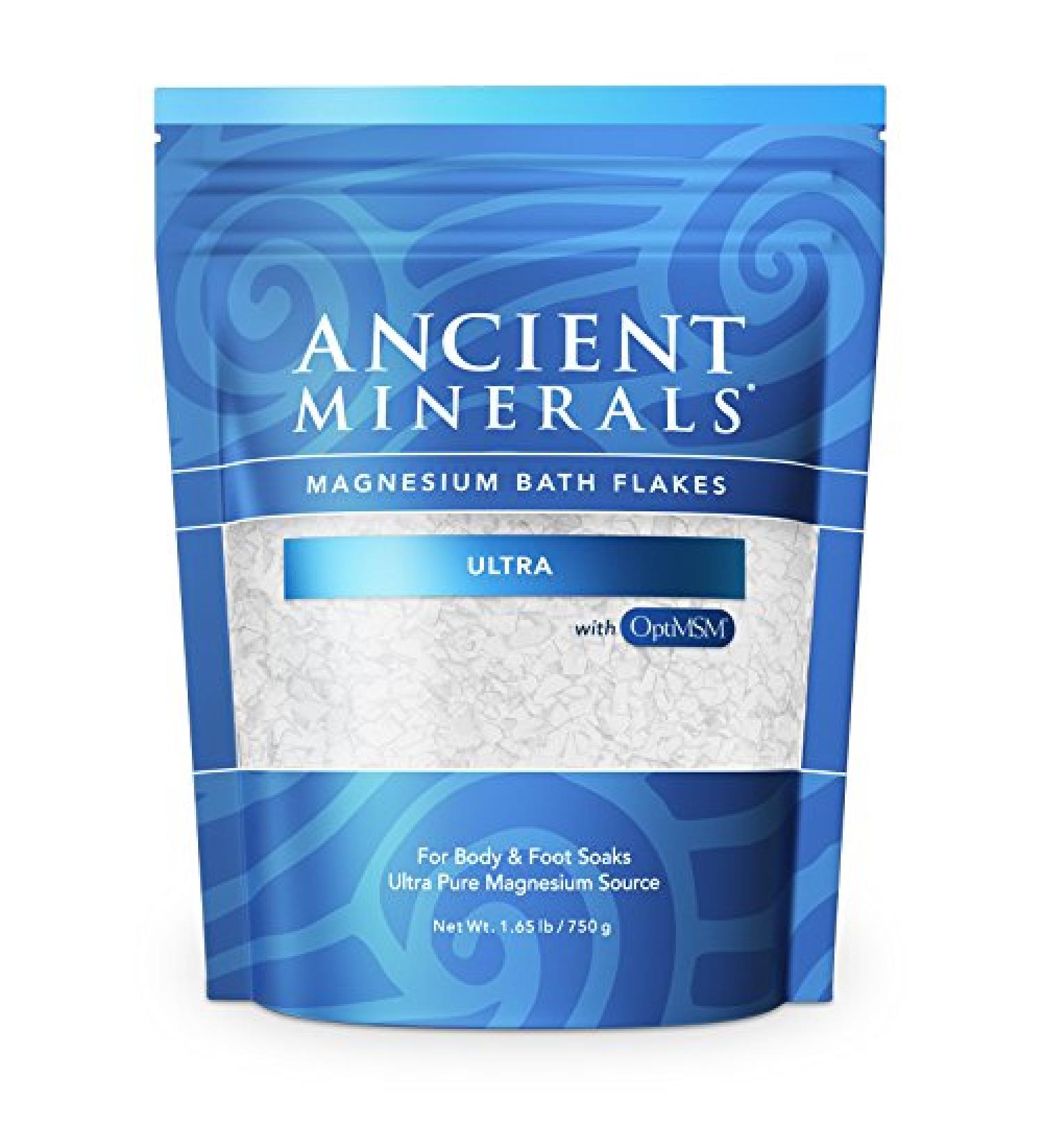 Ancient Minerals Magnesium Bath Flakes Ultra with OptiMSM - 1.65 lb Resealable Bag - Buy Online on GoSupps.com