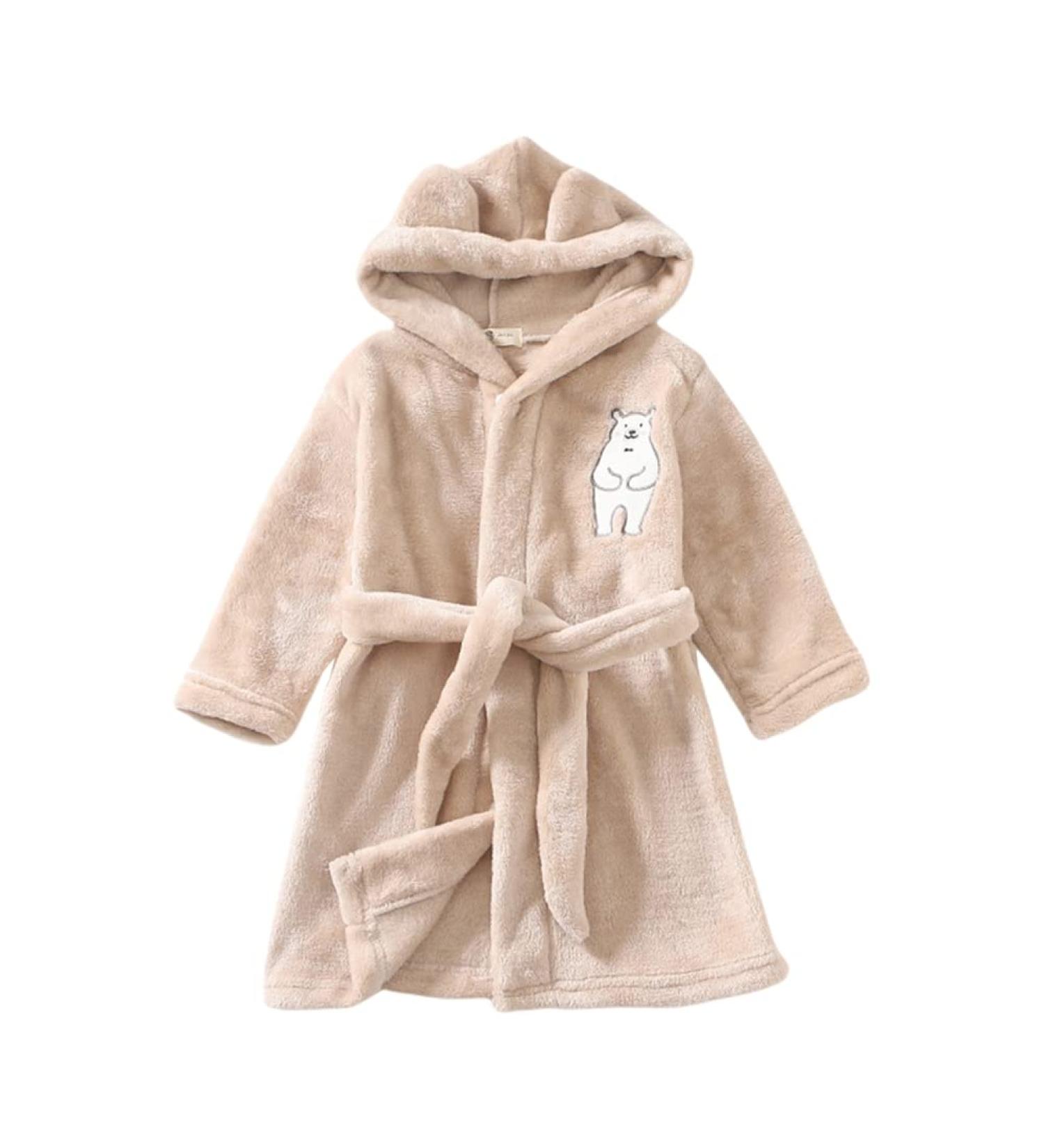 Miyanuby Baby Boy & Girl Flannel Bathrobe - Soft Long-Sleeved Animal Hoodie for Ages 2-3 - Ice Bear Khaki Nightwear & Homewear Gift - Buy Online on GoSupps.com