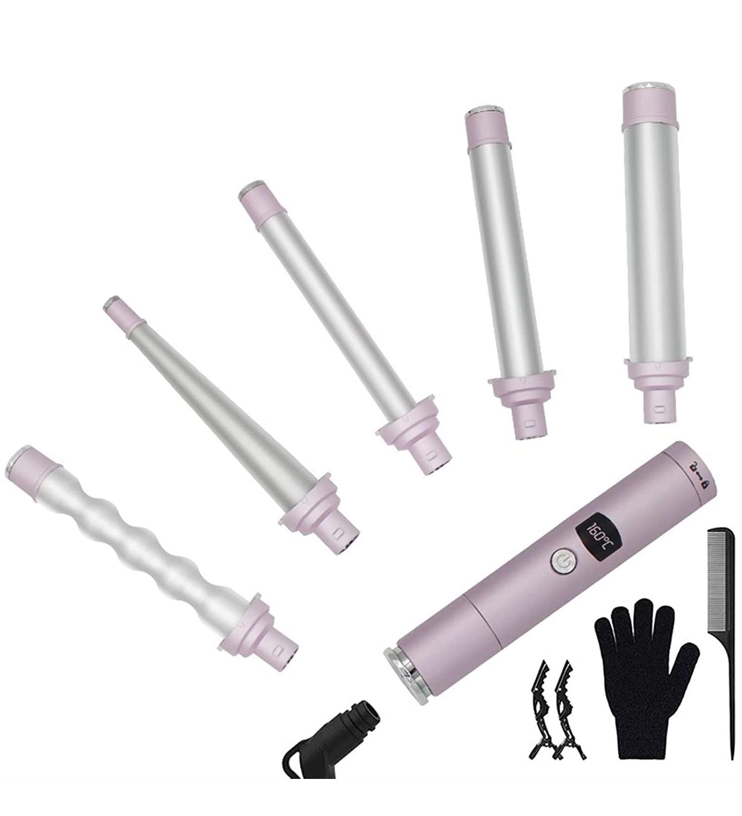 5 in 1 Hair Curler Set - Ceramic Curling Iron Wand with Instant Heat & LCD Temperature Control - Nourish Your Hair for Perfect Curls - Buy Online on GoSupps.com