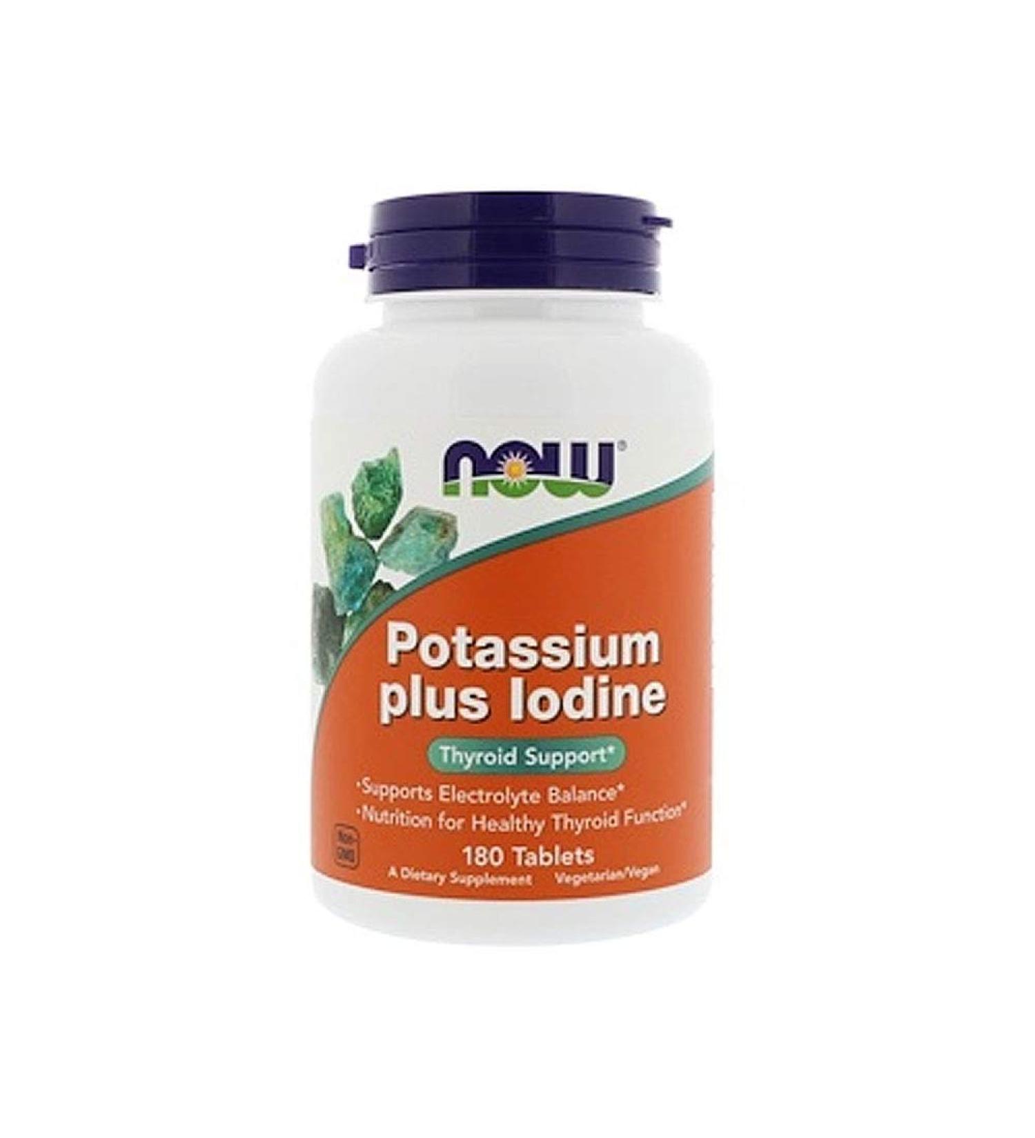Now Foods Potassium Plus Iodine 180 Tablets - Supports Electrolyte Balance & Thyroid Health - Buy Online on GoSupps.com