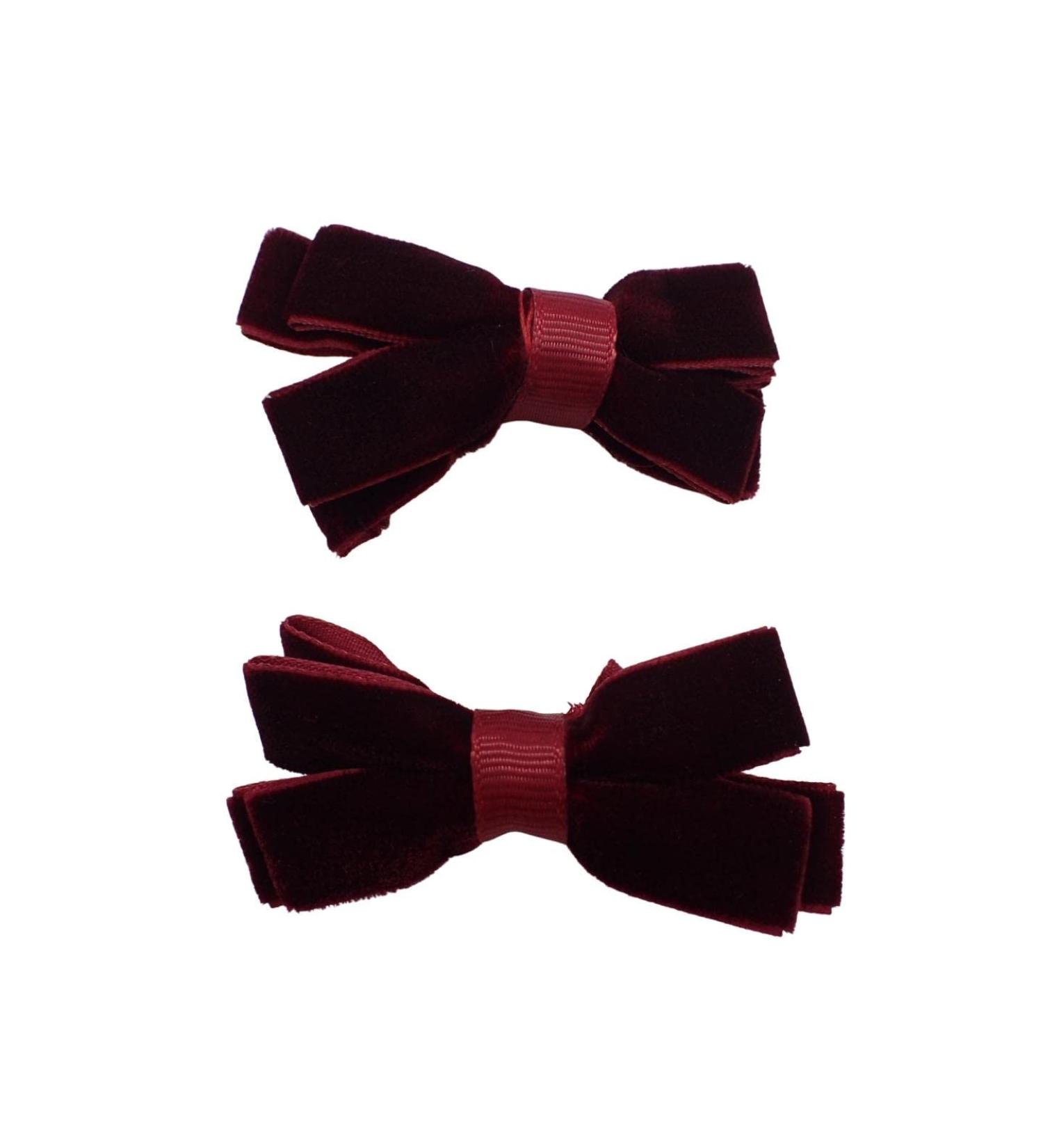 Topkids Accessories 2pc Back to School Velvet Hair Bows Set Stylish Girls Clip-In Hair Bow Accessories Hair Clips School Uniform Hair Slide Girls Kids Children (Velvet Burgundy) - Buy Online on GoSupps.com
