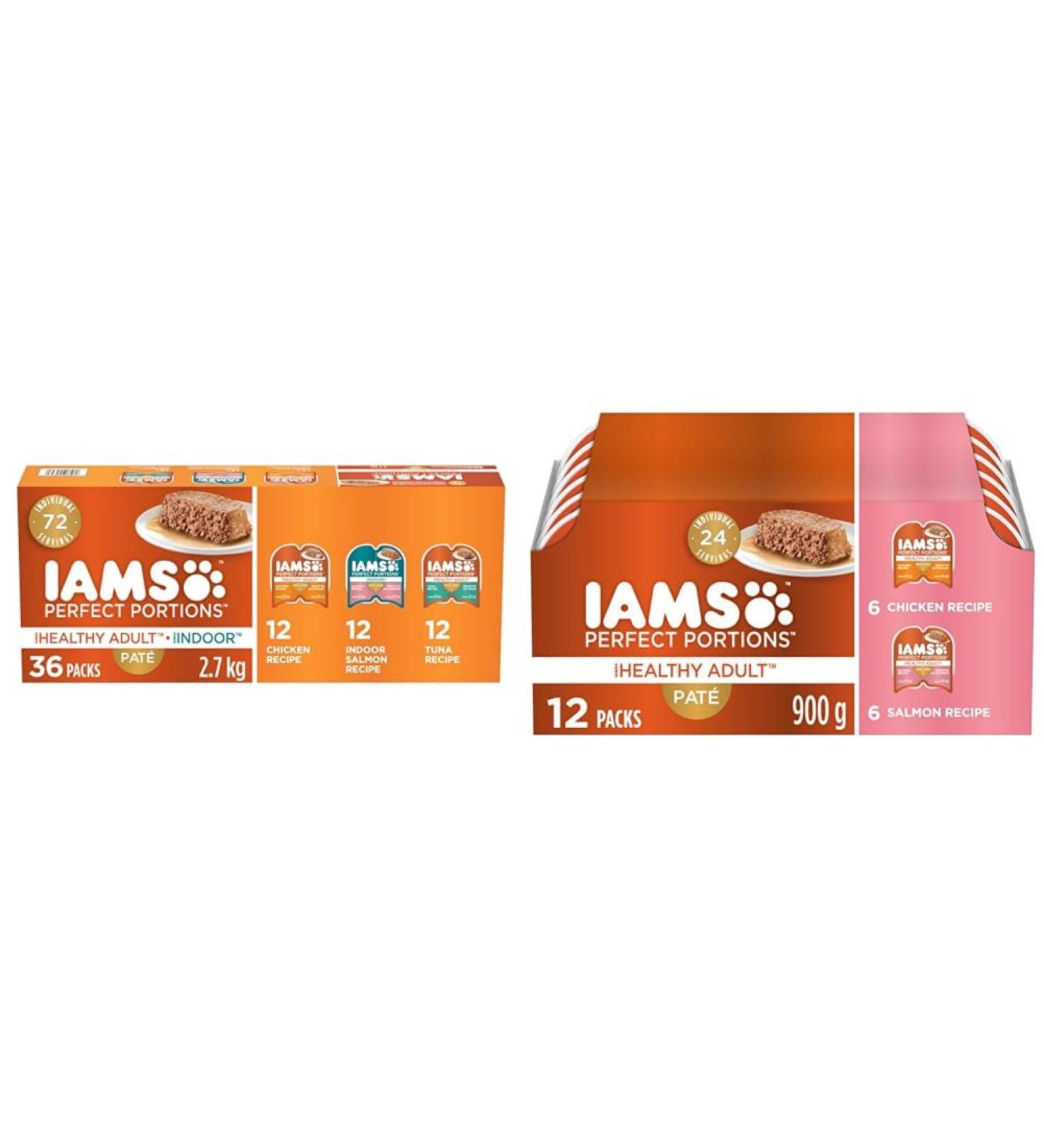 IAMS Perfect PORTIONS Healthy Adult and Indoor Wet Cat Food Pat Chicken & Perfect Portions Healthy Wet Cat Food Adult Grain Free Pat - Chicken and Salmon 12CT Multipack 75g Tray Cat Food + Cat Food 75g Tray - Buy Online on GoSupps.com