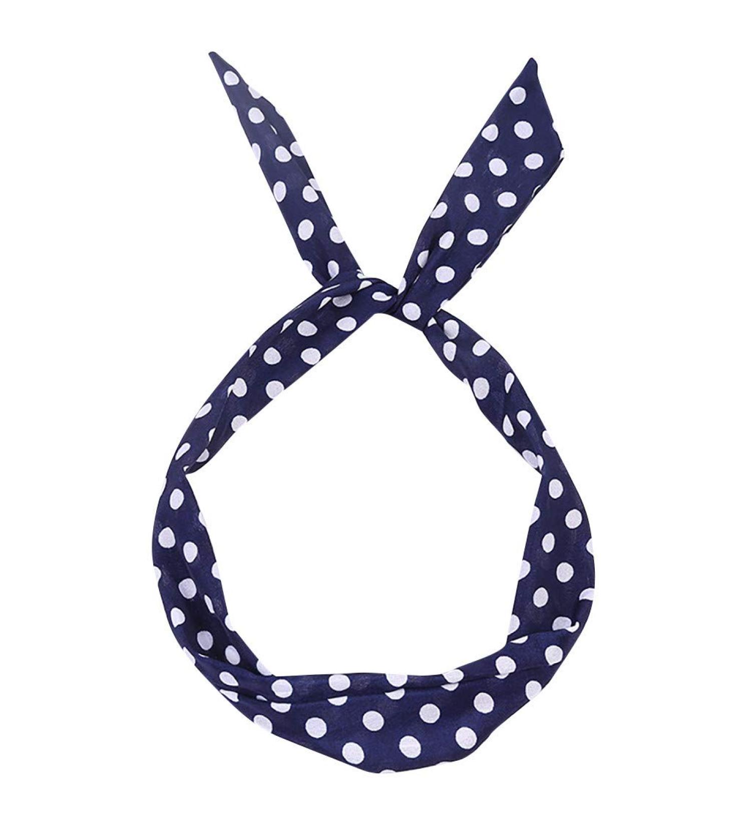 Caoqao women's fashion Paisley Rockabilly Cabled headband dotted Tartan Retro scarf wire hair band headband turban navy 1 piece (1 Pack)