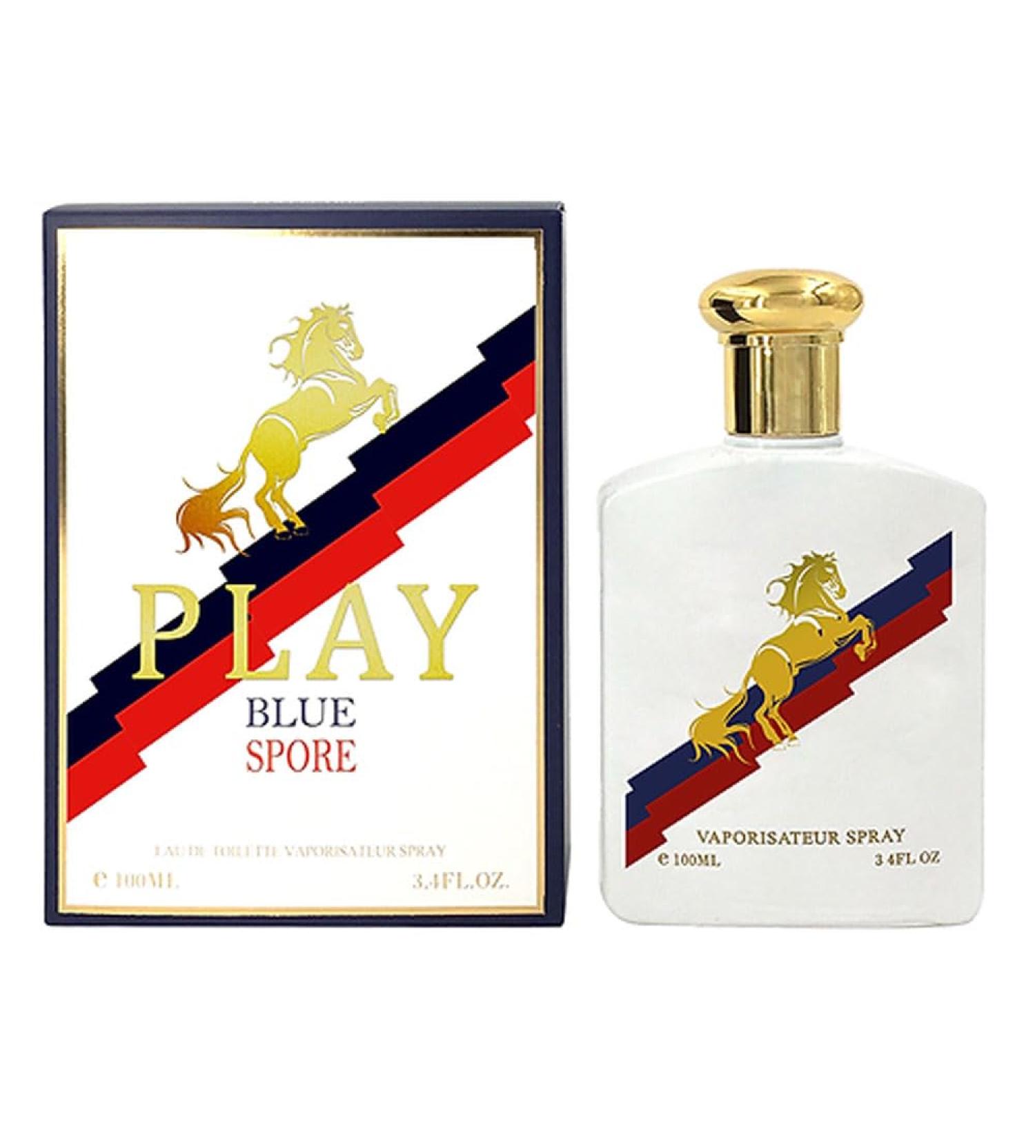 Play Blue Spore Men Perfume 100ml Eau De Parfum Vaporisateur Spray Sandalwood Fern Oakmoss/Essential Oil From France