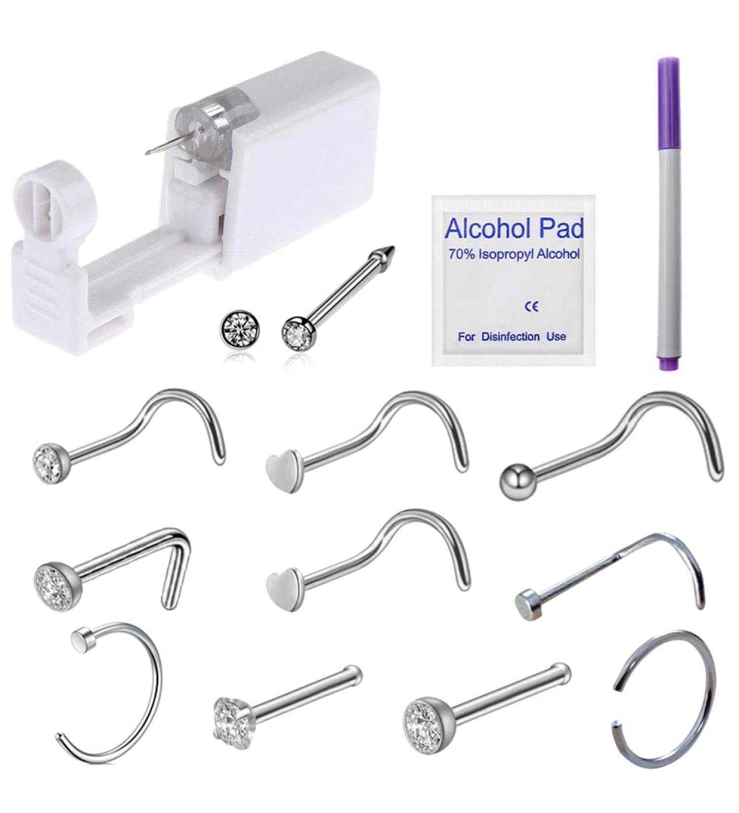 Disposable Self Nose Piercing Kit with 10 Nose Screws - Safe Nose Piercing Gun in White - Buy Online on GoSupps.com