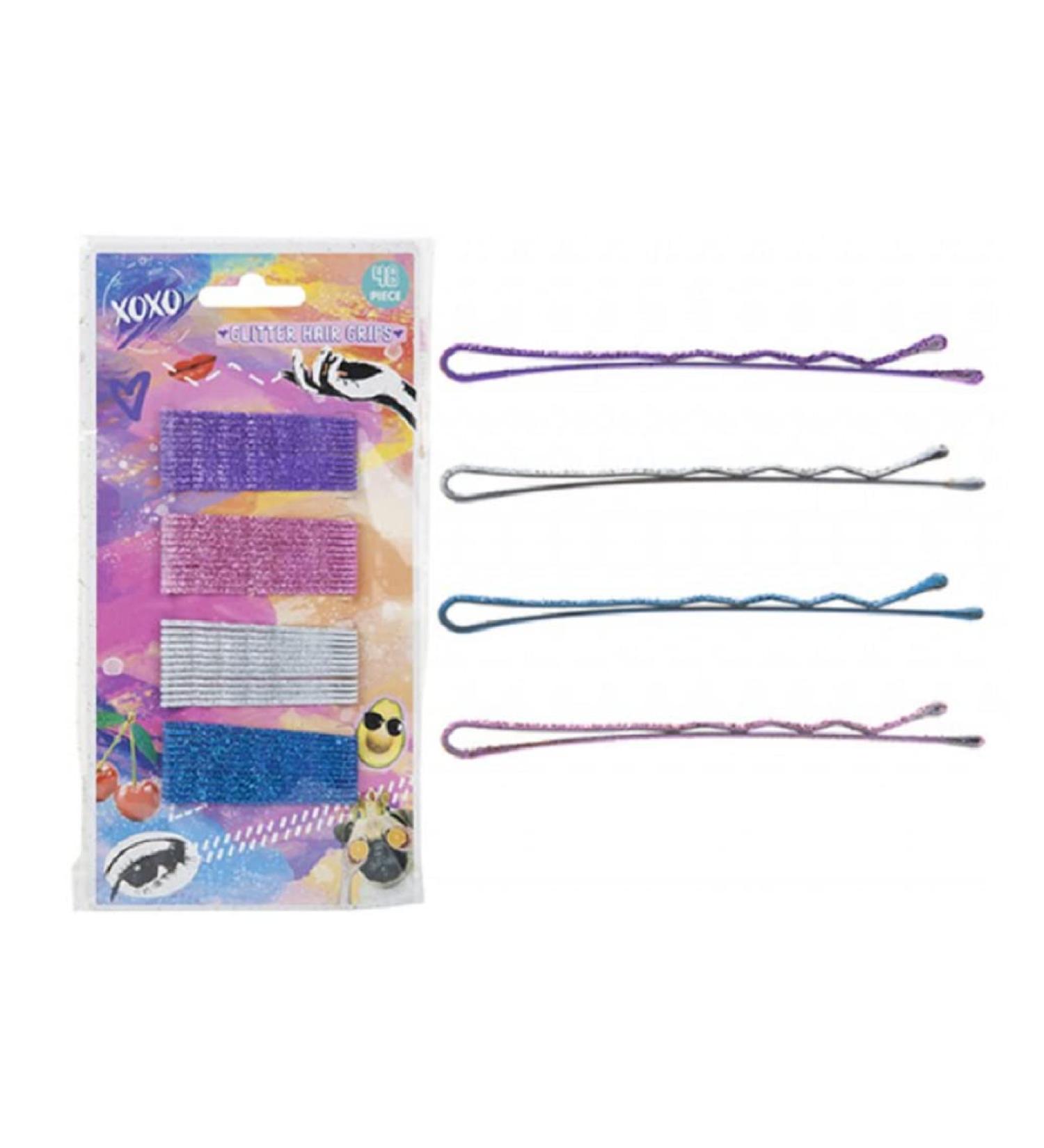 48 Glitter Hair Grips Pink Purple Blue and Silver Bobby Pins - Buy Online on GoSupps.com