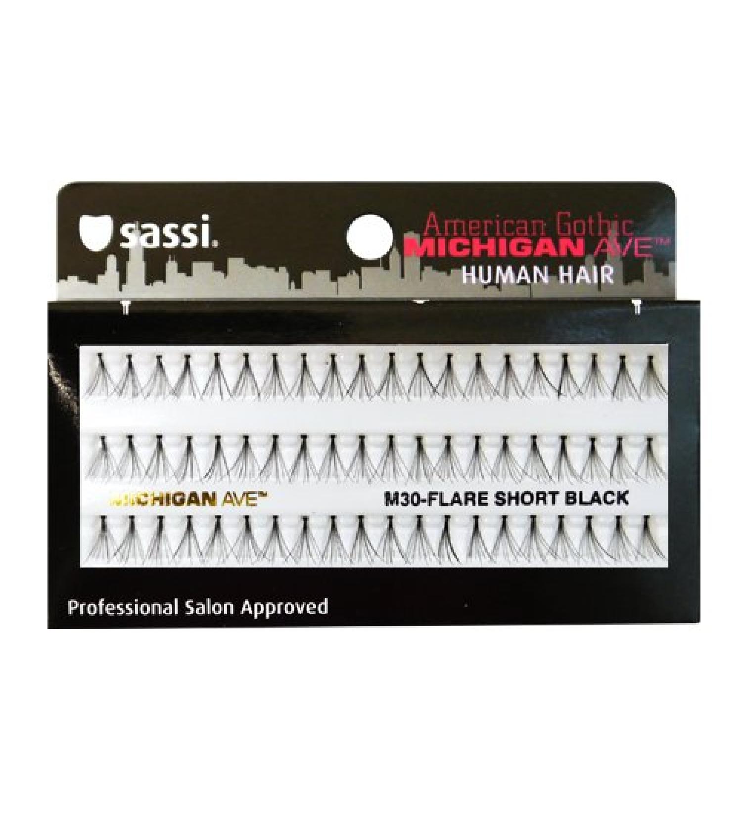 Sassi 804-M30 Michigan Ave 100% Human Hair Flare Short Eyelashes Black 6 Count