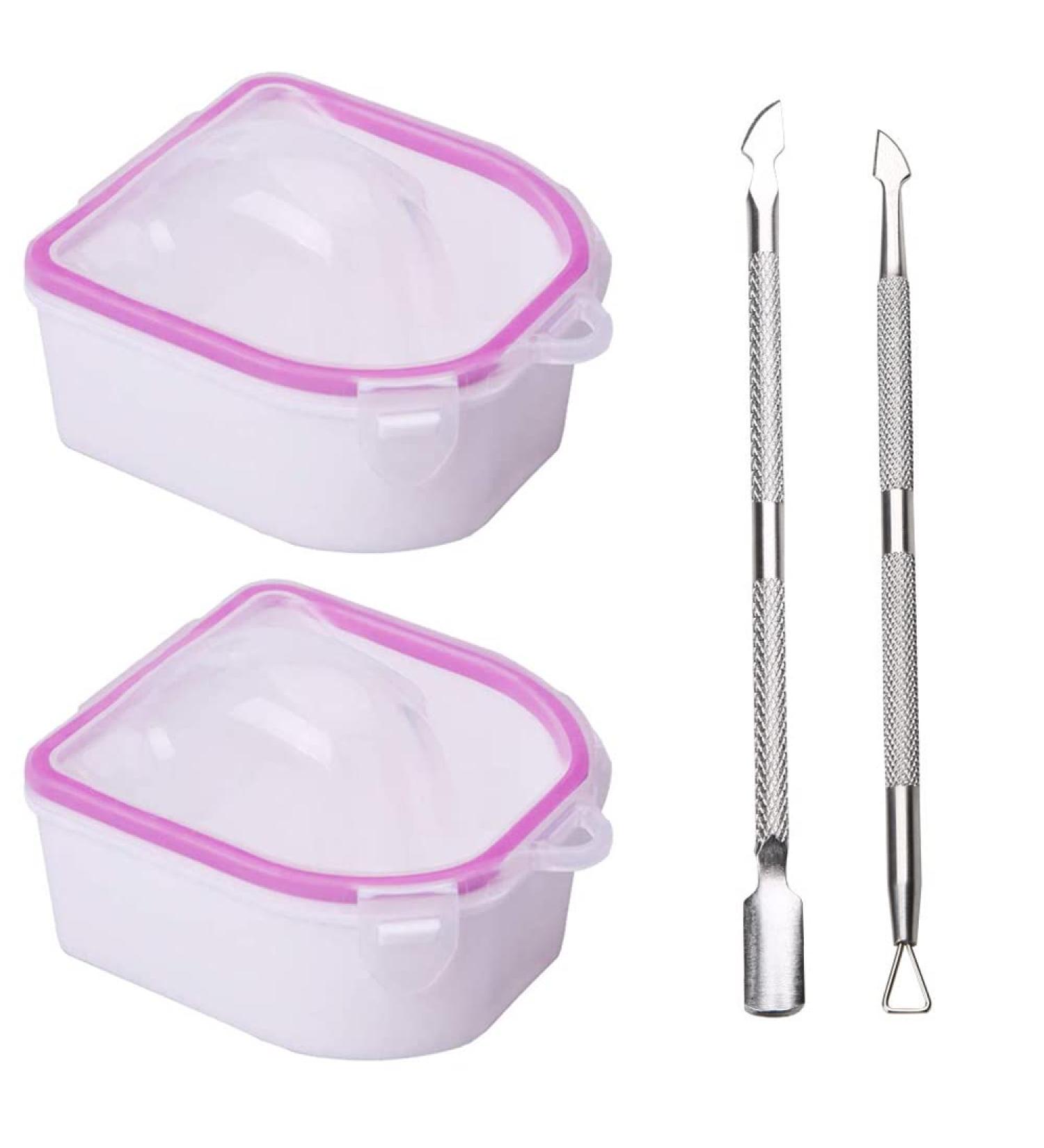 Manicure Spa Tool Set - Nail Soaking Bowl with Triangle Cuticle Peeler & Stainless Steel Pusher (Pink) - Buy Online on GoSupps.com