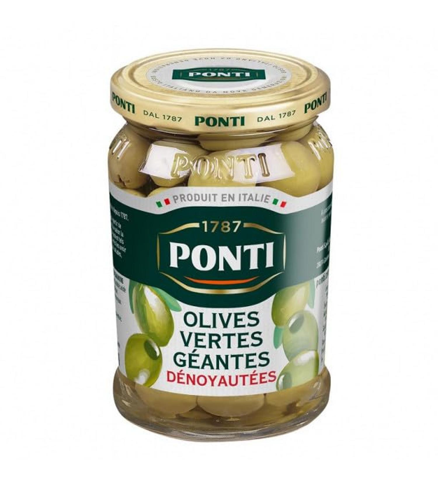 PONTI - Pitted Giant Green Olives 130G - Four Items