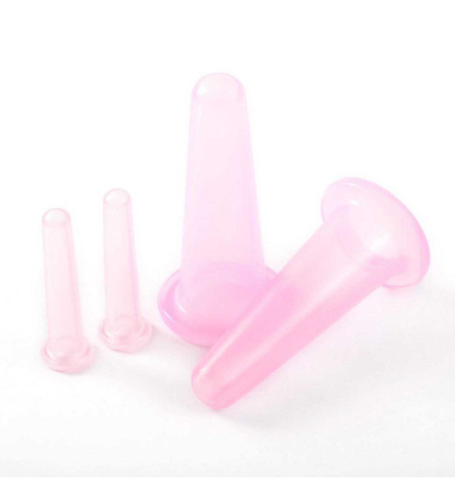 Silicone Cupping Massage Set - 2 Face Cups & 2 Mini Cups for Skin Care Neck and Back (Pink) - Enhance Your Massage Experience - Buy Online on GoSupps.com