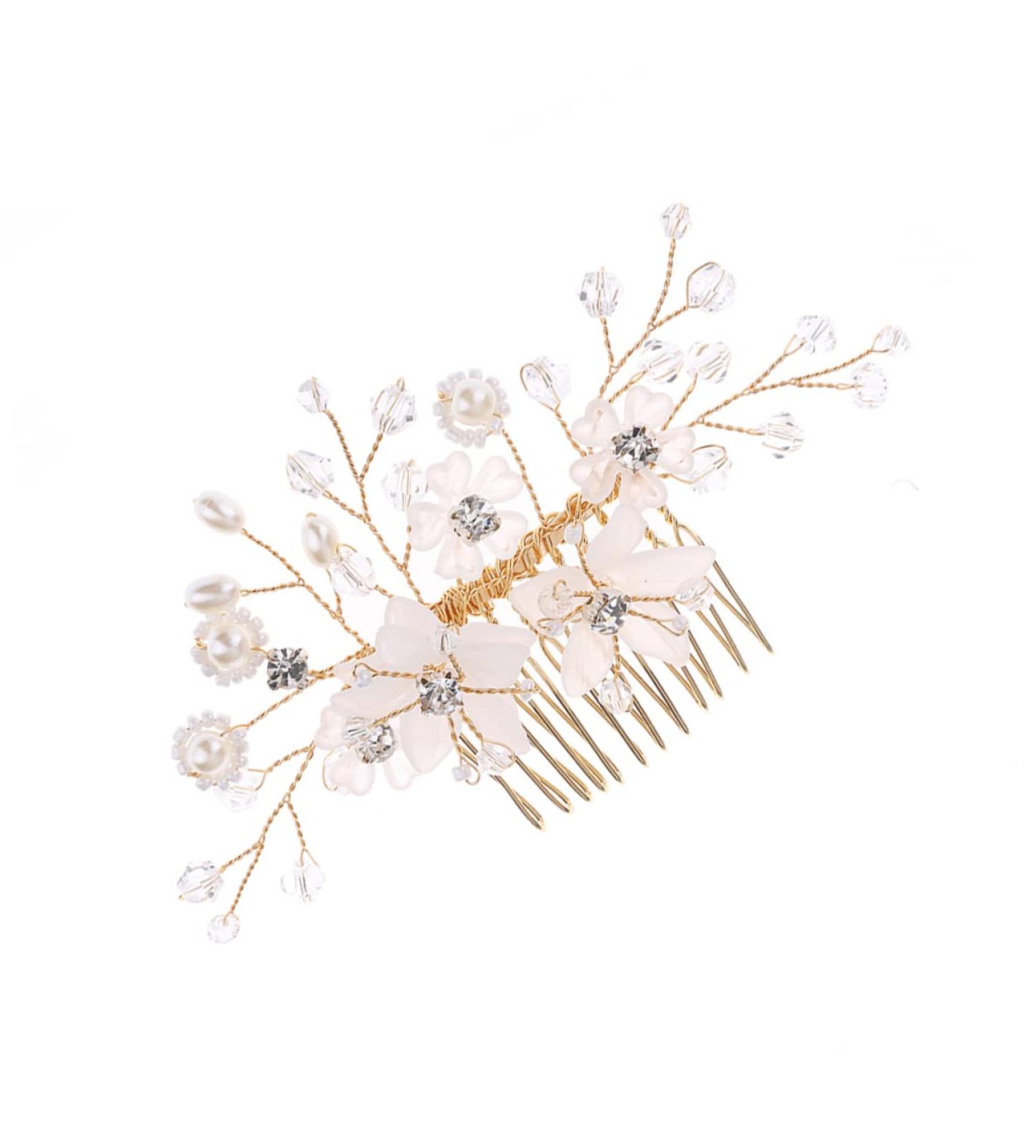 Housoutil Bridal Hair Comb Wedding Hair Comb Twist Beads Crystal Bride - Buy Online on GoSupps.com
