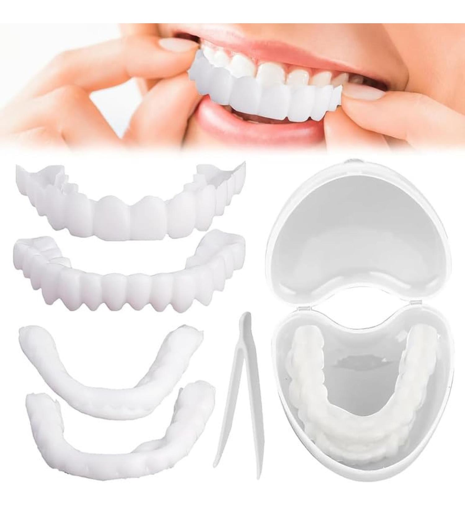 Brigtviee 2 Pairs Instant Veneers Dentures False Teeth Braces Whitening Cosmetic ClickOn Tooth Covering Clipin Veneer Teeth Temporary Smile Upper and Lower False Teeth - Buy Online on GoSupps.com