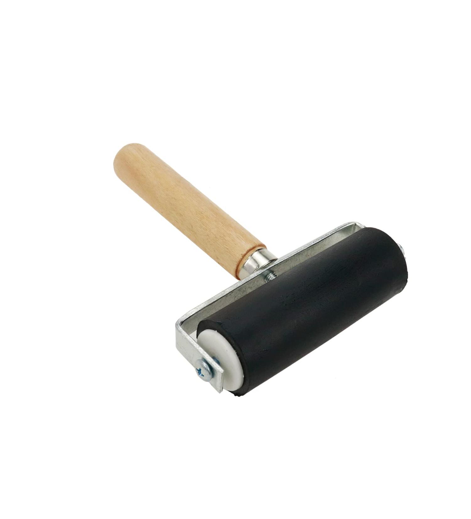 Risbay 4-Inch Black Rubber Roller with Wooden Handle for Printing and Gluing - Buy Online on GoSupps.com
