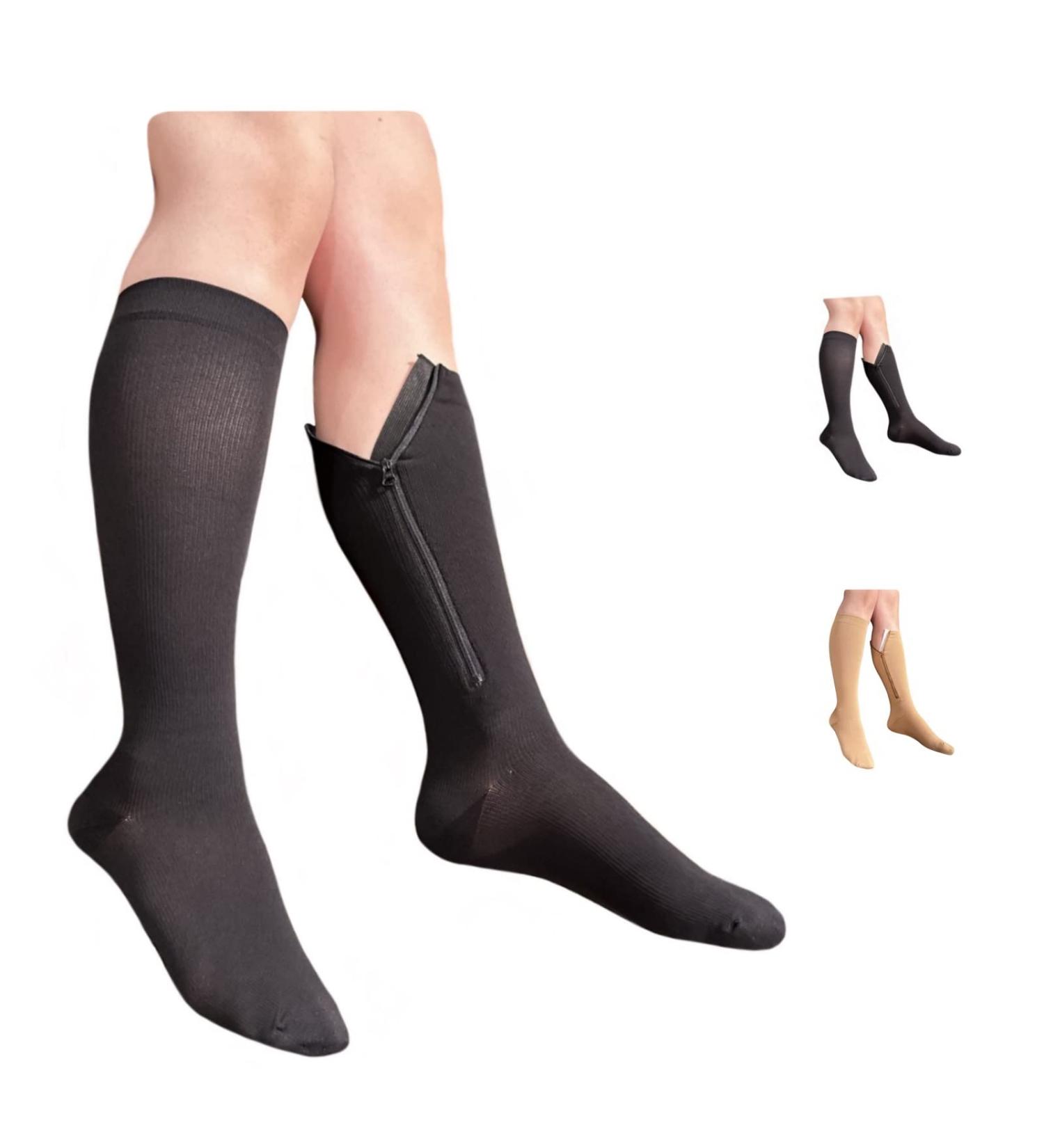 Inside Leg Zipper 20-30 mmHg Compression Calf Socks - Closed Toe - 3X-Large - Black | International Shipping - Buy Online on GoSupps.com