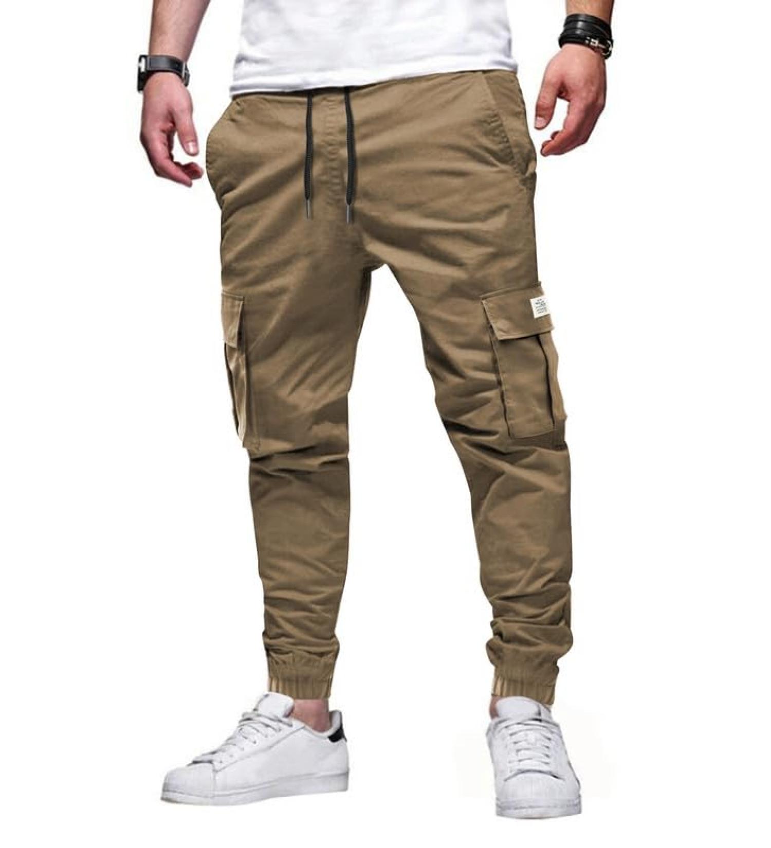 Elegancity Men's Cargo Trousers - Casual Jogger Work Pants with Drawstring Waist and Pockets (38-46) in A-brown - Buy Online on GoSupps.com