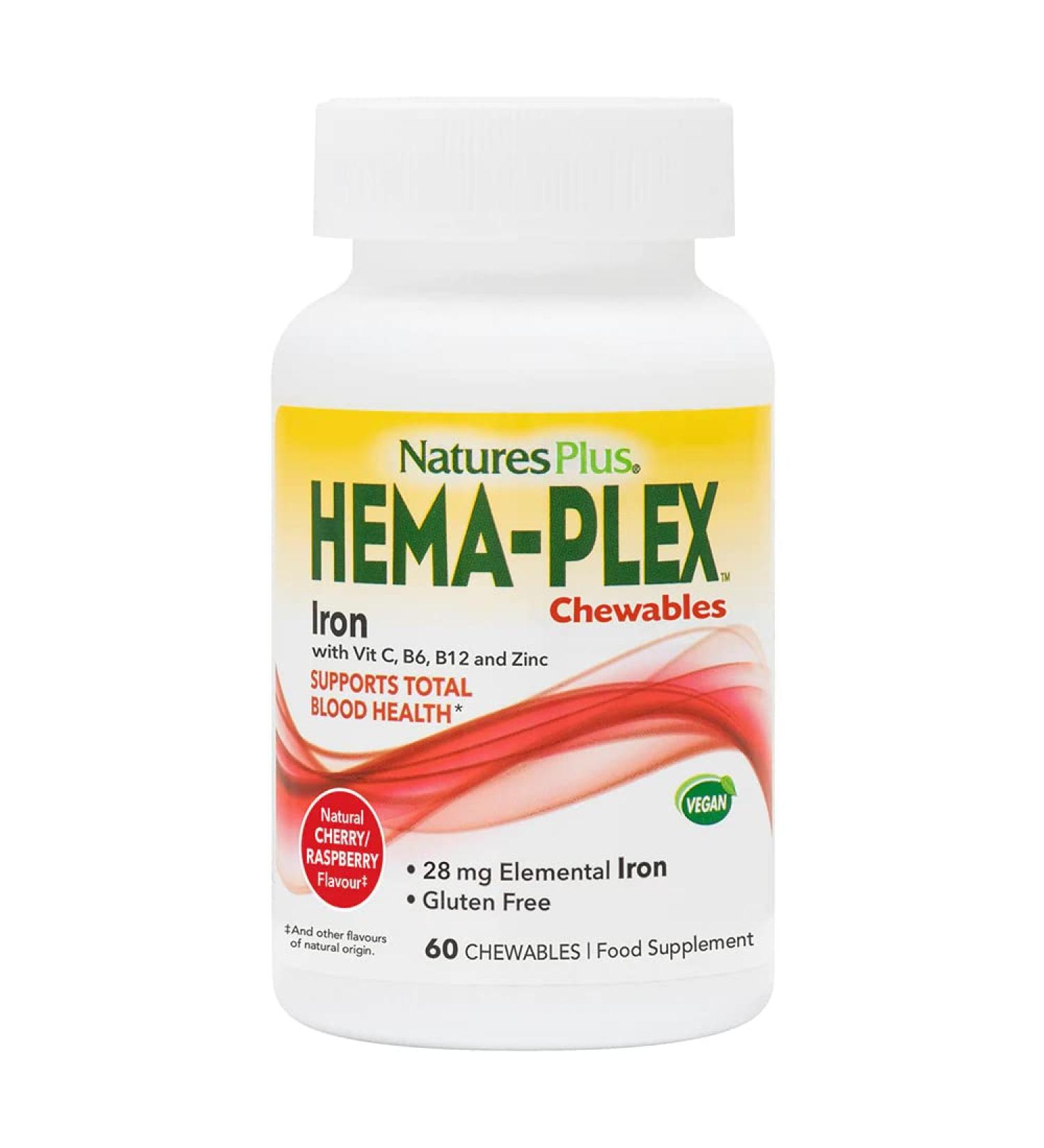 Nature's Plus Hema-Plex Mixed Berry - 60 Chewable Vitamins for Energy & Wellness - Buy Online on GoSupps.com