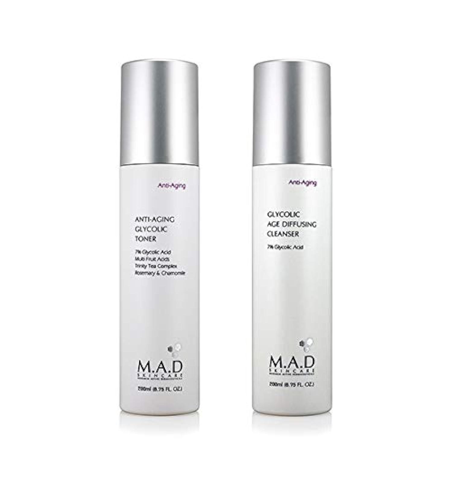 M.A.D Skincare Anti-Aging Glycolic Duo Set - Glycolic Age Diffusing Cleanser - Anti Aging Glycolic Toner