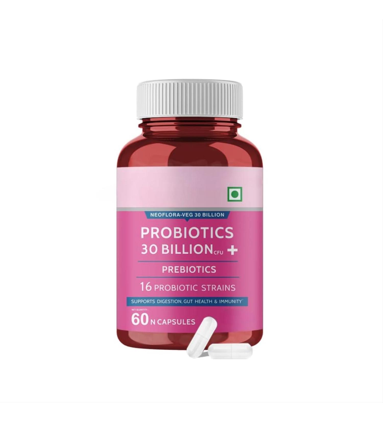 Probiotics Supplement 30 Billion for Women & Men Supports Digestion Immunity Support Cleanse - 60 Veg Capsules - Buy Online on GoSupps.com